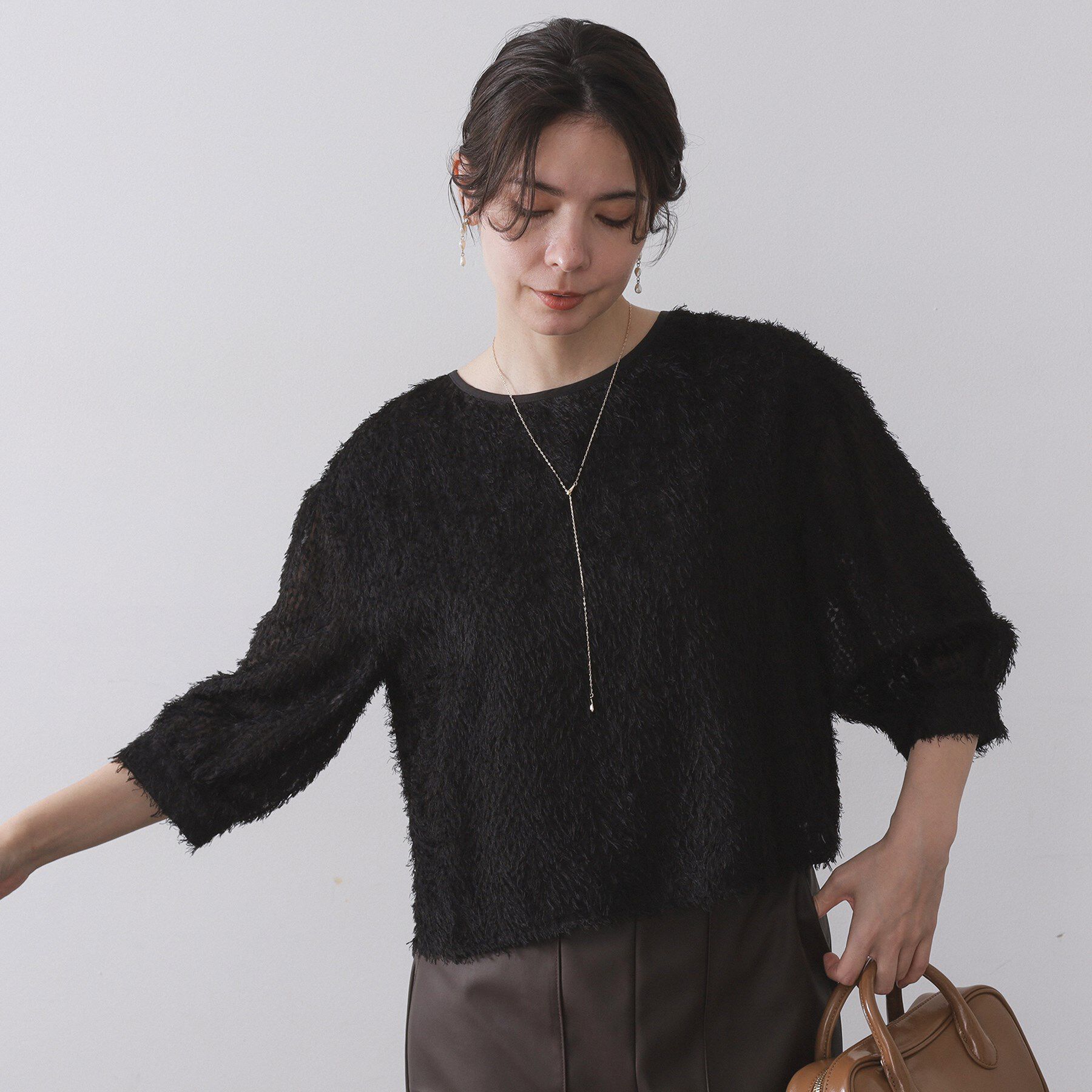 OPAQUE.CLIP「前後2WAY　シアーフリンジジャカードブラウス【洗濯機OK】」|シャツ・ブラウス|