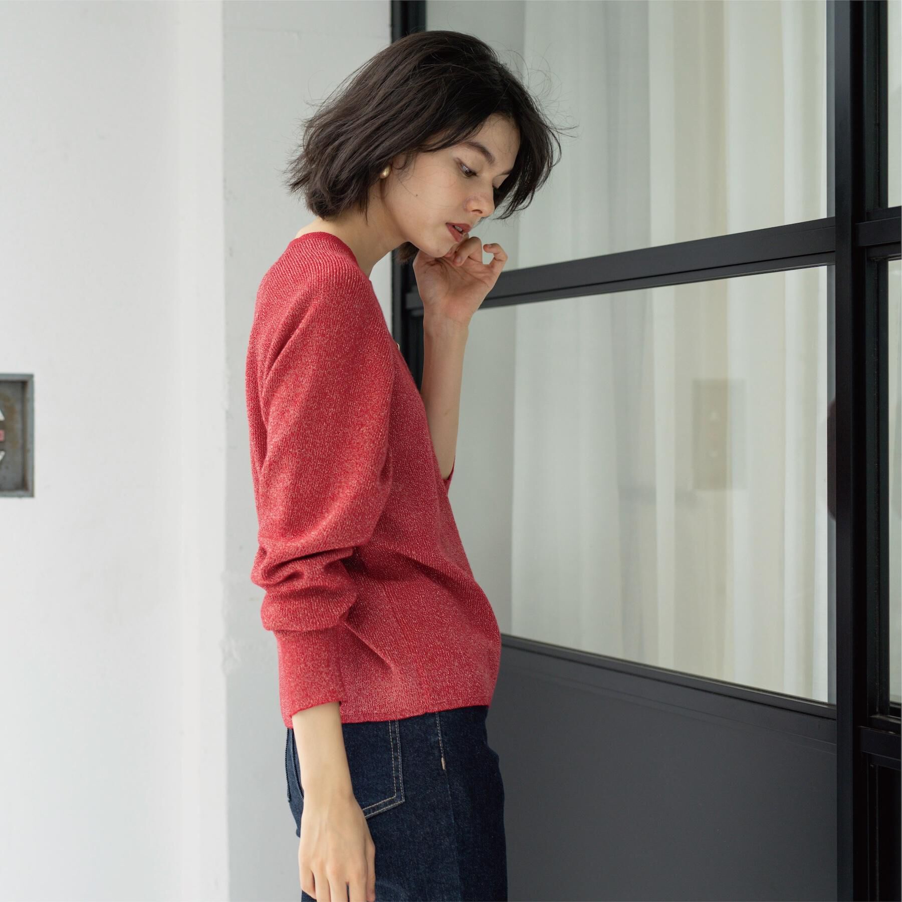 OPAQUE.CLIP「ボタンデザインラメニット【洗濯機OK】」|ニット・セーター|