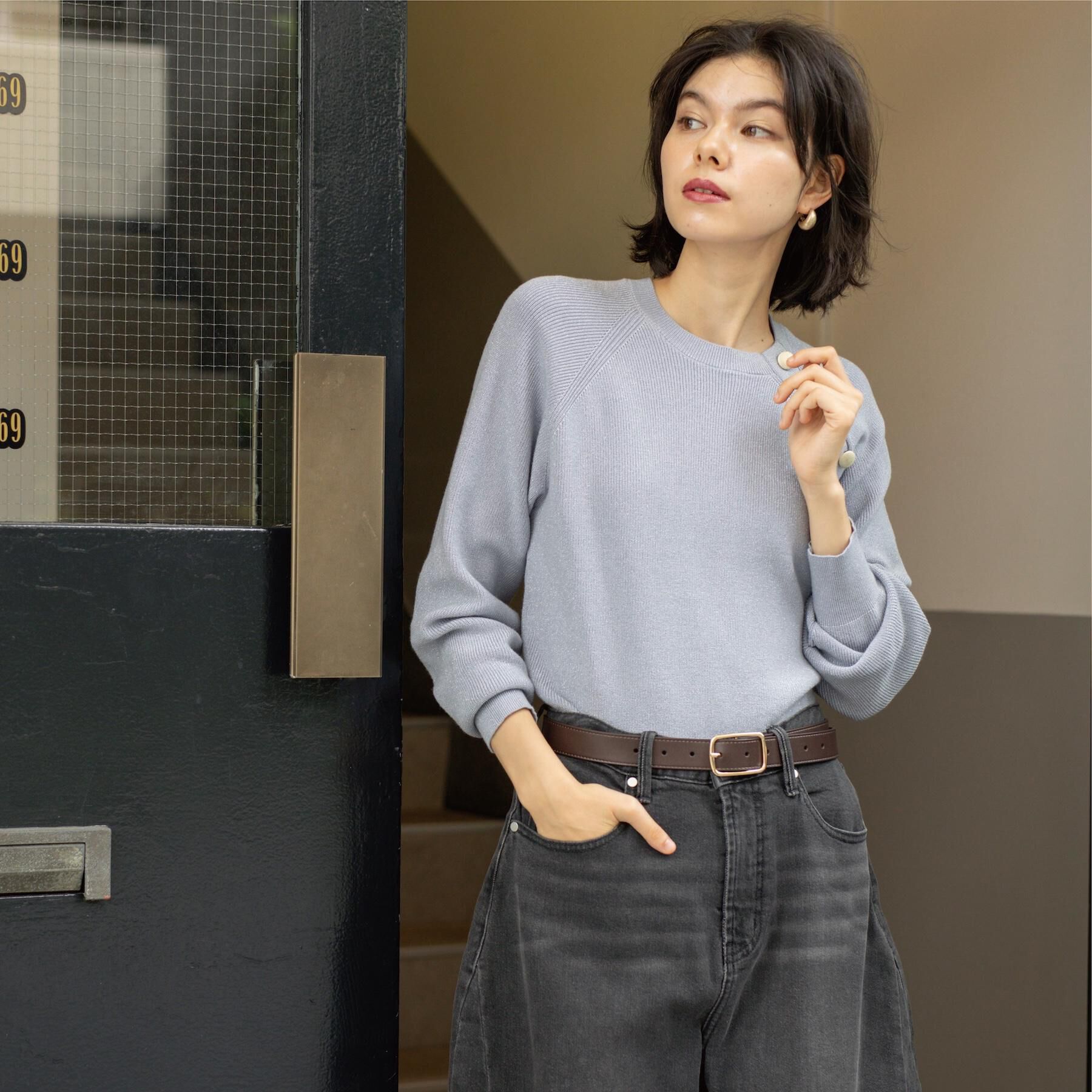 OPAQUE.CLIP「ボタンデザインラメニット【洗濯機OK】」|ニット・セーター|