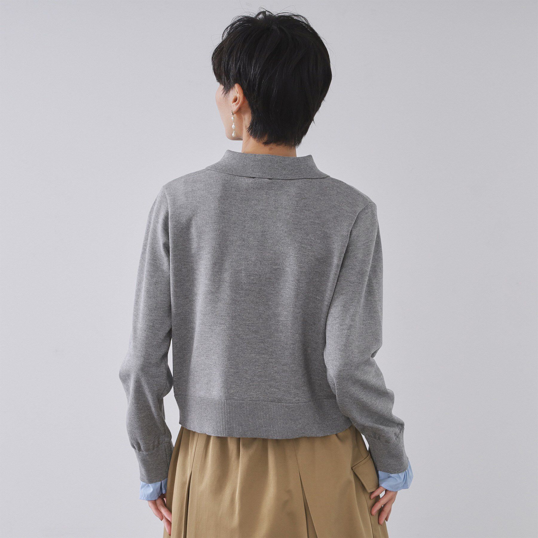 OPAQUE.CLIP「袖口ドッキング ポロ衿デザインニット【洗濯機OK】」|ニット・セーター|