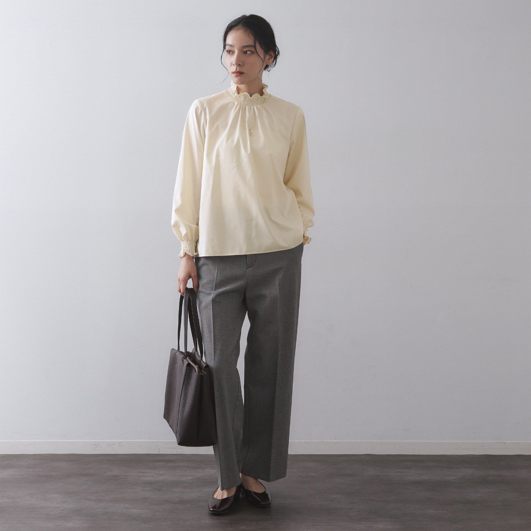 OPAQUE.CLIP「シャーリングハイネックブラウス【洗濯機OK】」|シャツ・ブラウス|