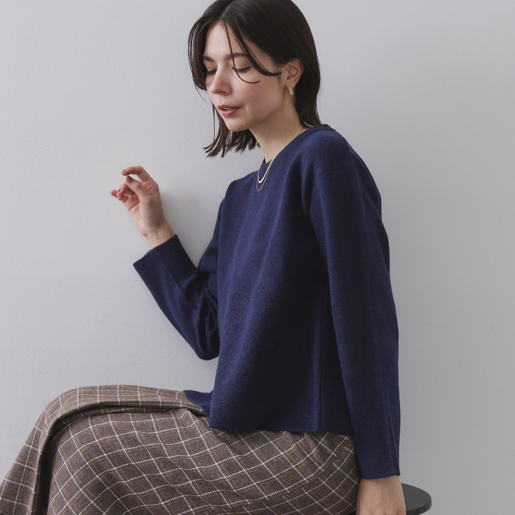 OPAQUE.CLIP「ペプラムニット【洗濯機OK】」|ニット・セーター|ネイビー(094)