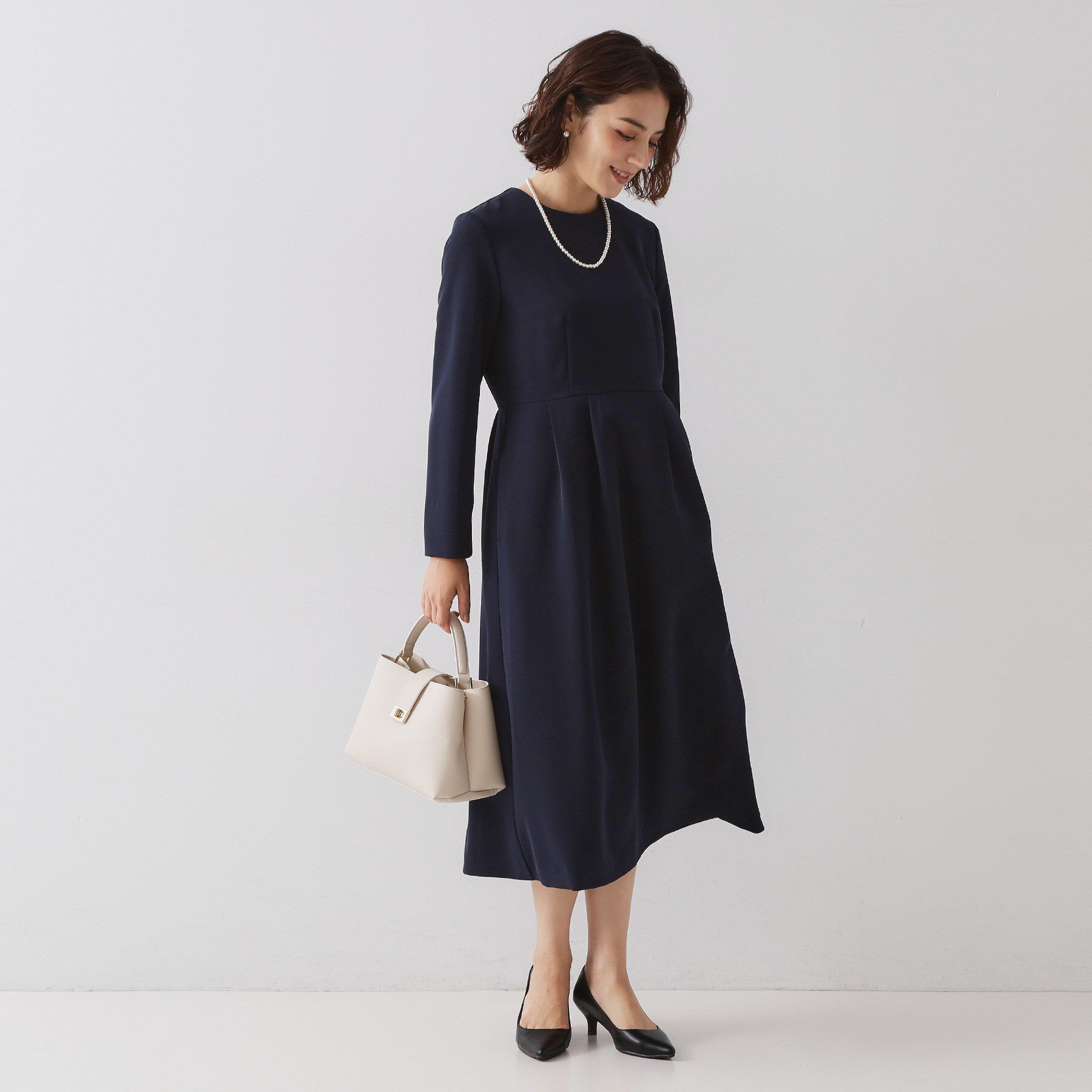 OPAQUE.CLIP「≪通勤・セレモニー対応≫フィットアンドフレアワンピースダブルクロス【洗濯機OK】」|ワンピース|
