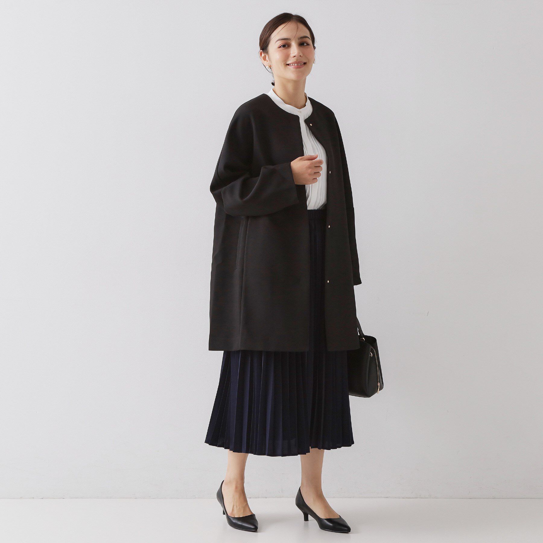 OPAQUE.CLIP「フォルムスリーブミドルコート【洗濯機OK】」|ノーカラーコート|