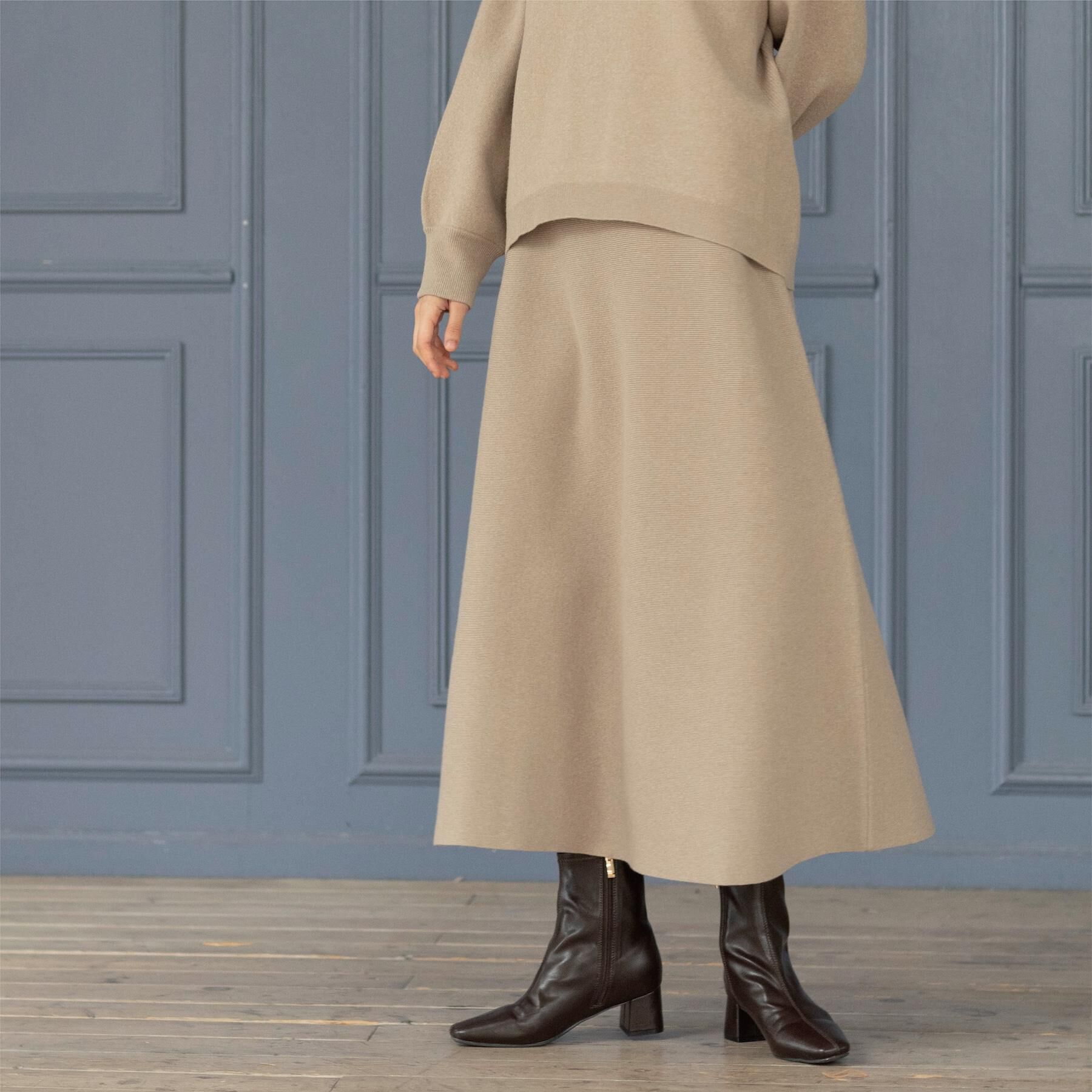 OPAQUE.CLIP「ニットフレアスカート/セットアップ対応【洗濯機OK】」|スカート|ベージュ(052)