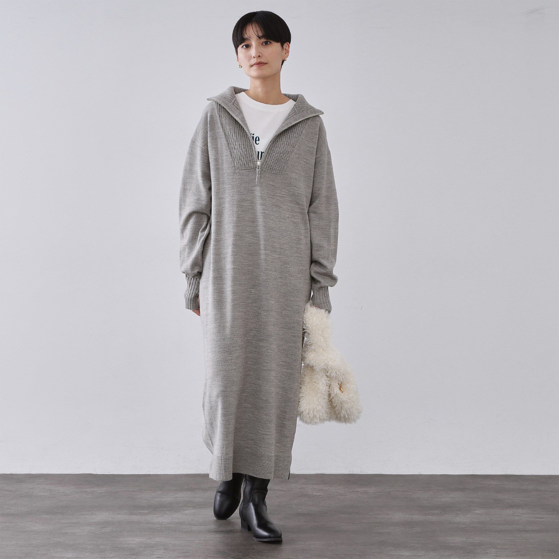 OPAQUE.CLIP「ハーフジップニットワンピース【洗濯機OK】」|ワンピース|