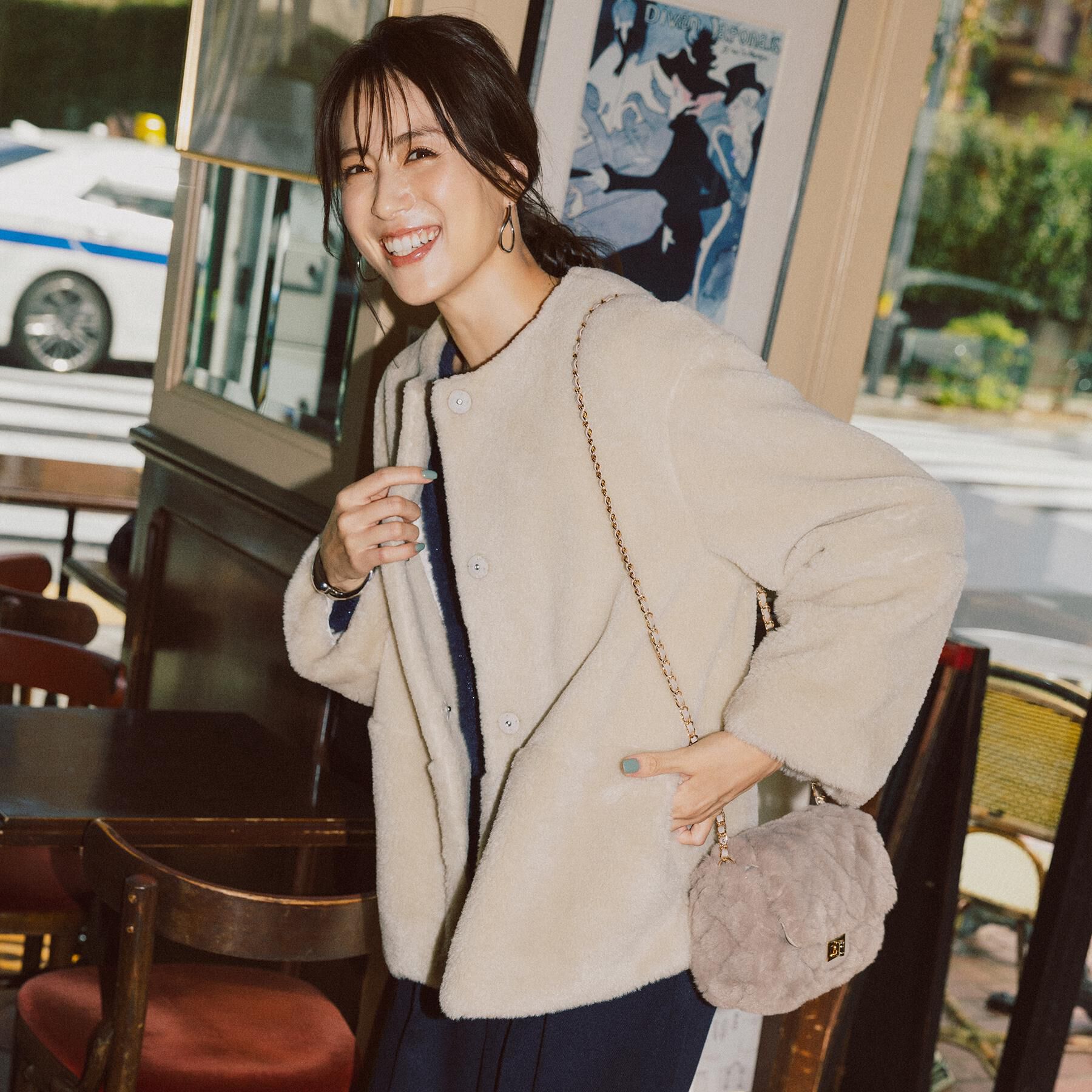 OPAQUE.CLIP「フェイクボア切替ショートコート」|ノーカラーコート|