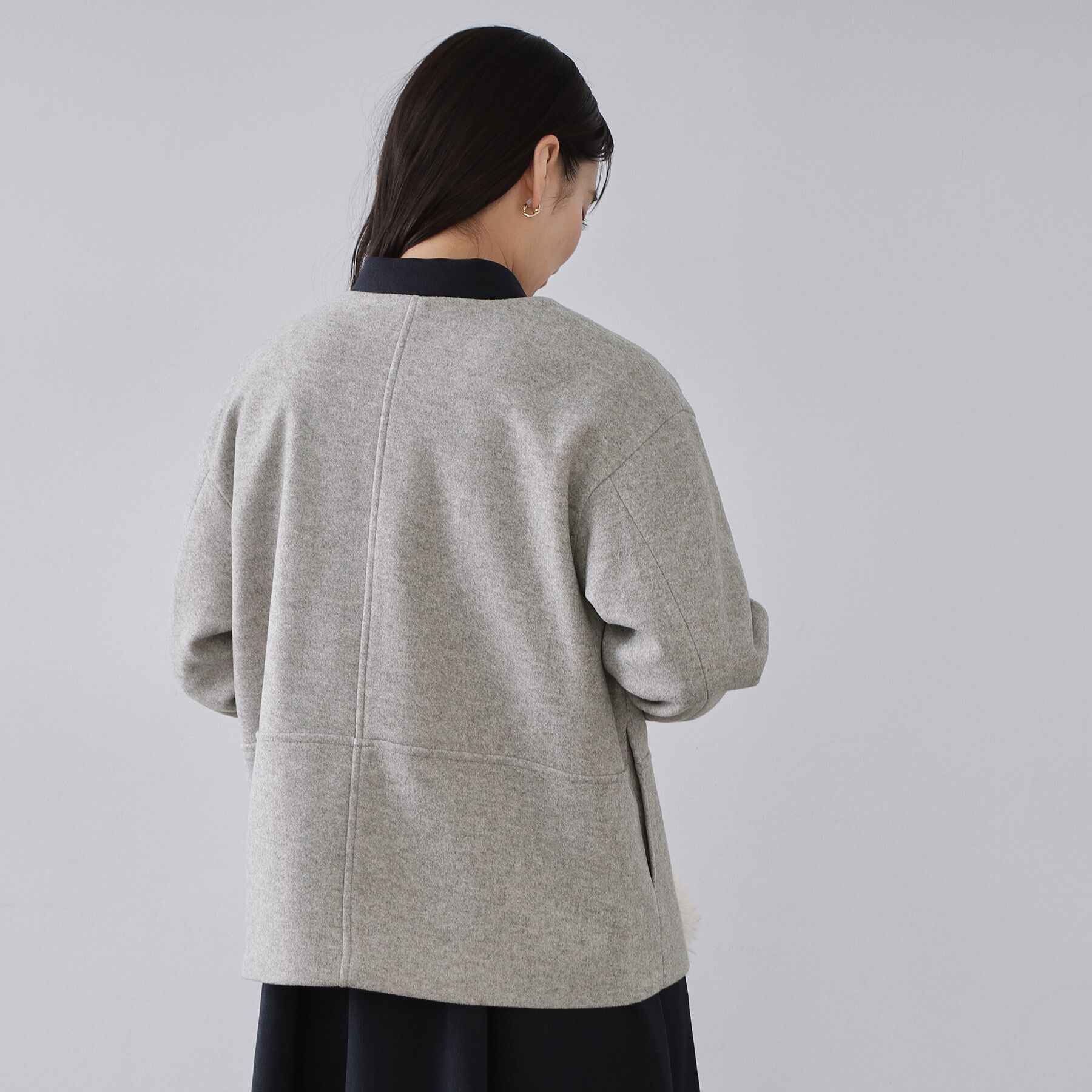 OPAQUE.CLIP「ウールライクメルトン ノーカラーコート【洗濯機OK】」|ノーカラーコート|