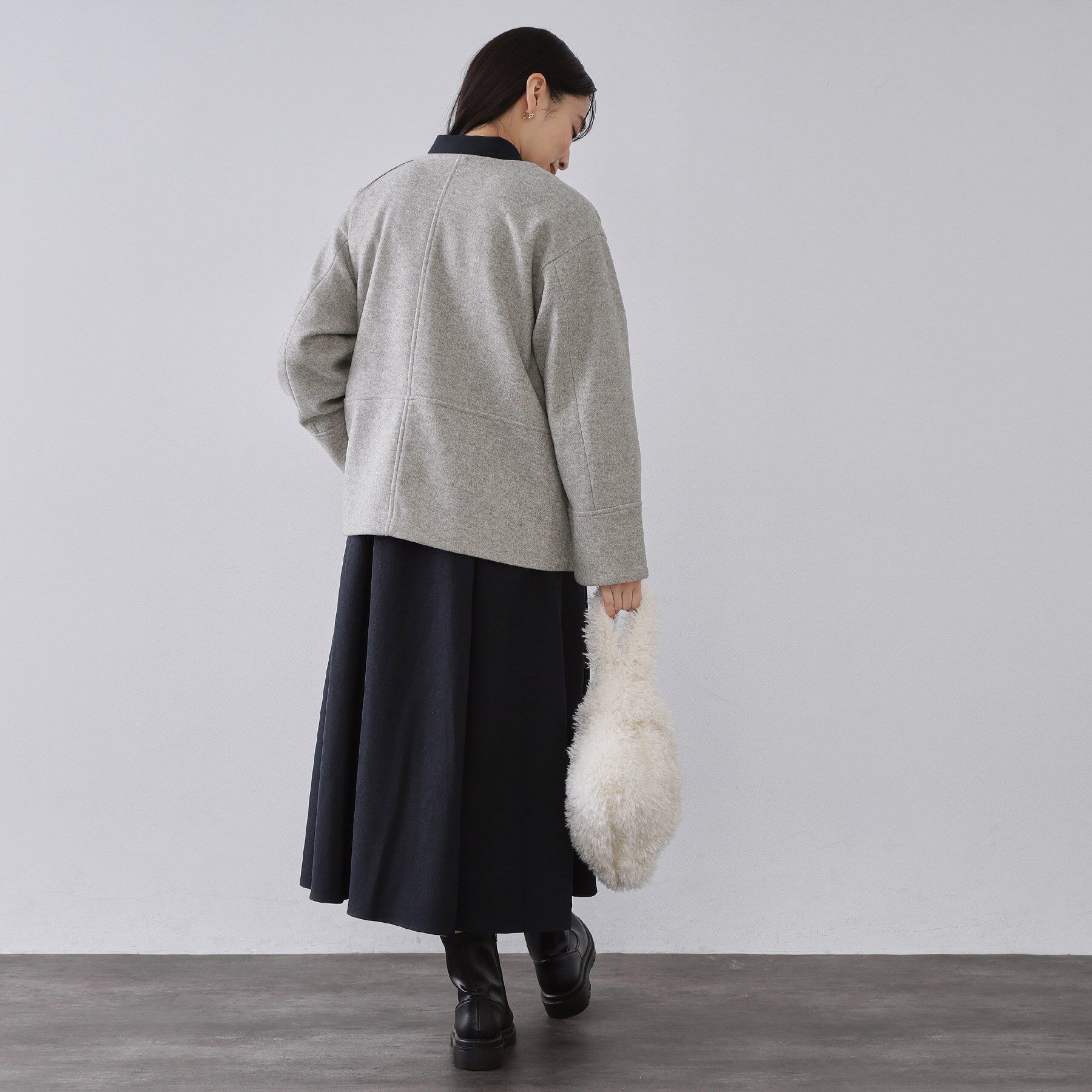 OPAQUE.CLIP「ウールライクメルトン ノーカラーコート【洗濯機OK】」|ノーカラーコート|