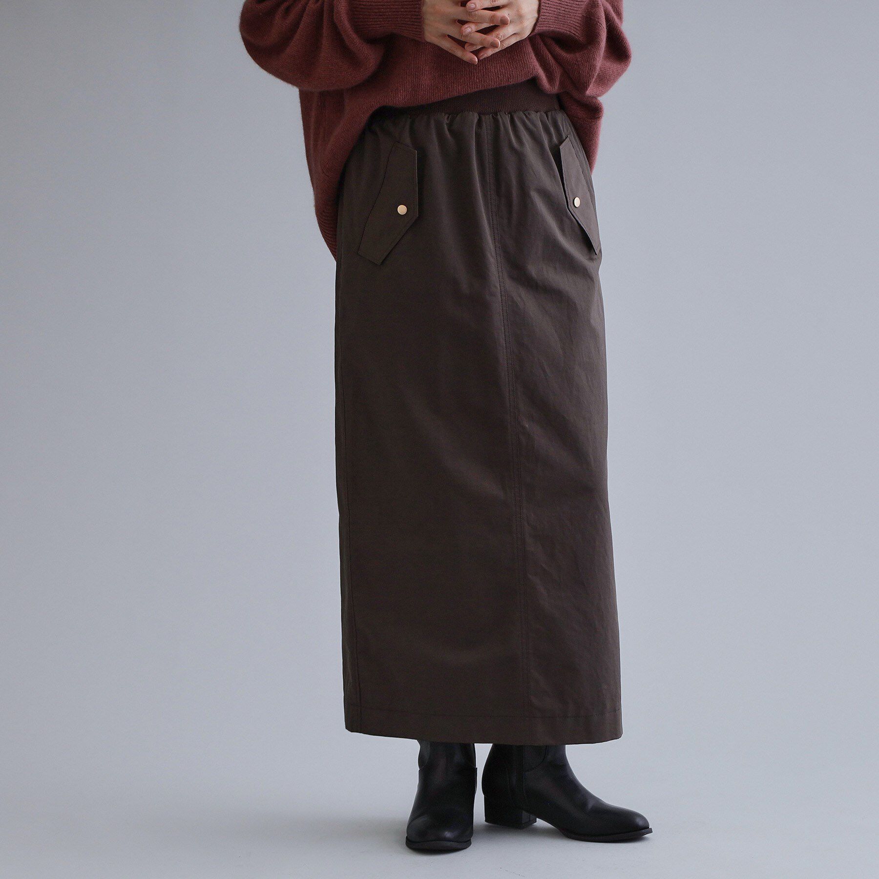 OPAQUE.CLIP「【es】リブナロースカート【洗濯機OK】」|スカート|ブラウン(044)
