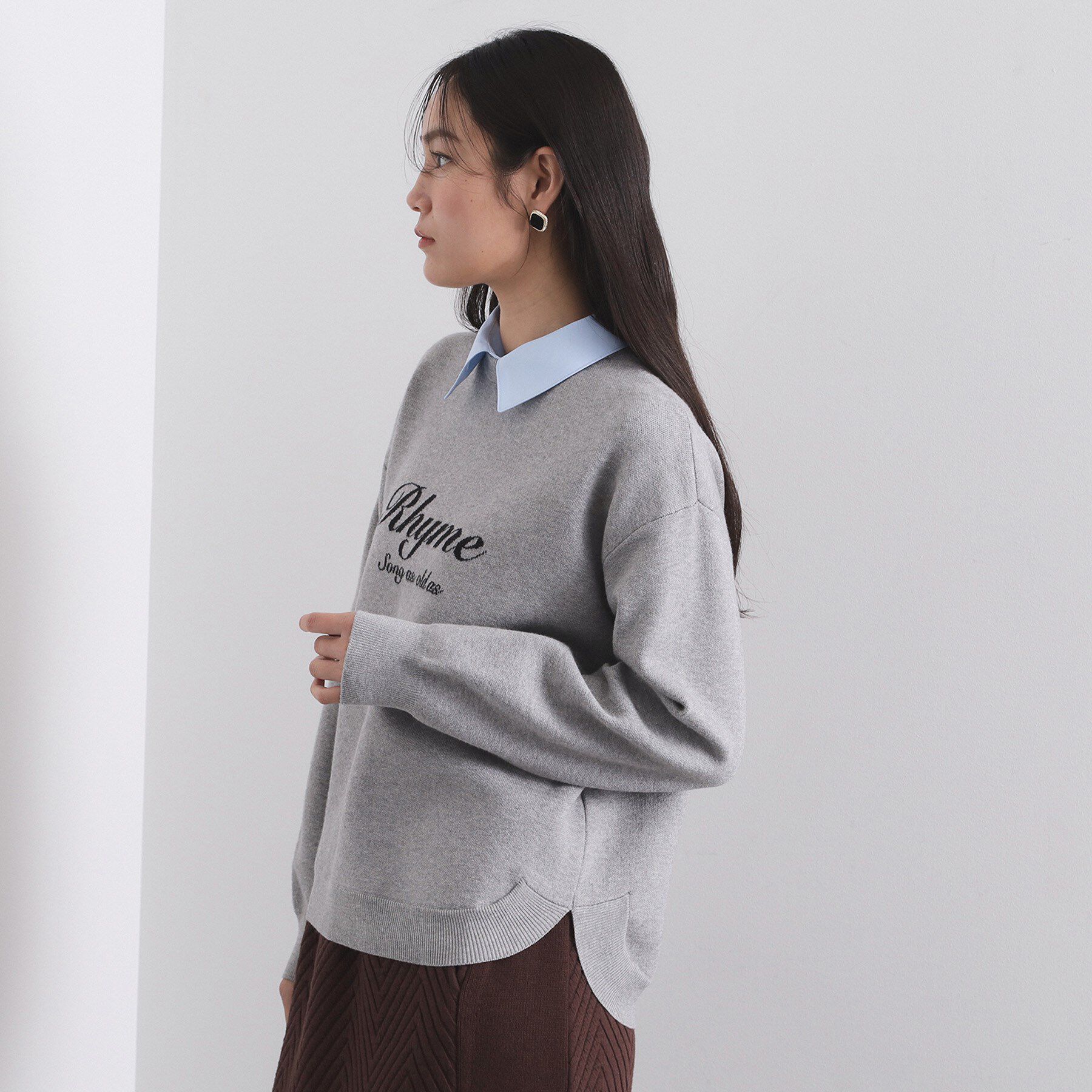 OPAQUE.CLIP「襟付きロゴジャカードニット【洗濯機OK】」|ニット・セーター|