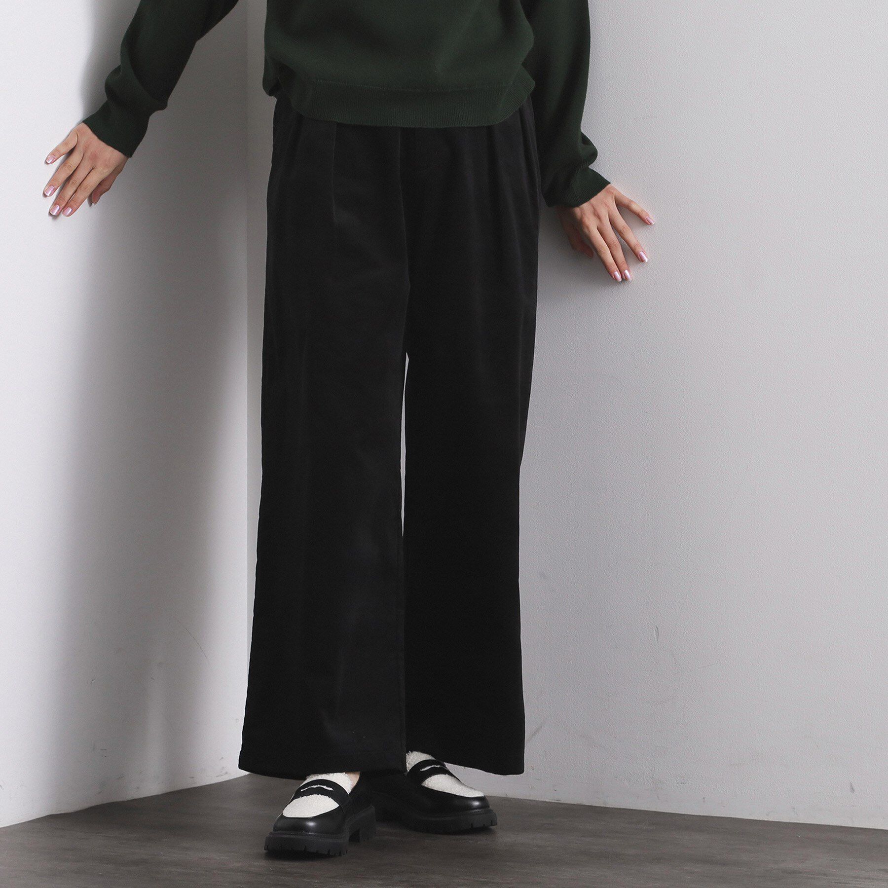 OPAQUE.CLIP「別珍タックワイドパンツ【洗える】」|その他|ブラック(019)