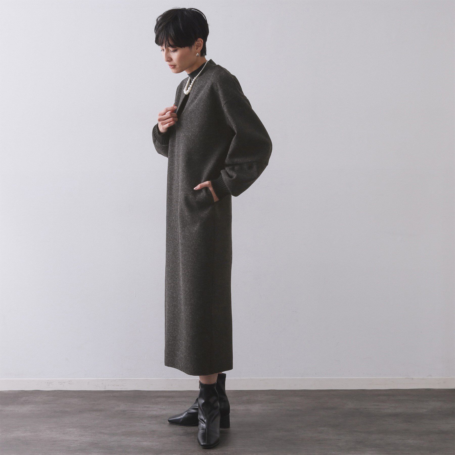 OPAQUE.CLIP「ストレッチメルトンキーネックワンピ【洗濯機OK】」|ワンピース|