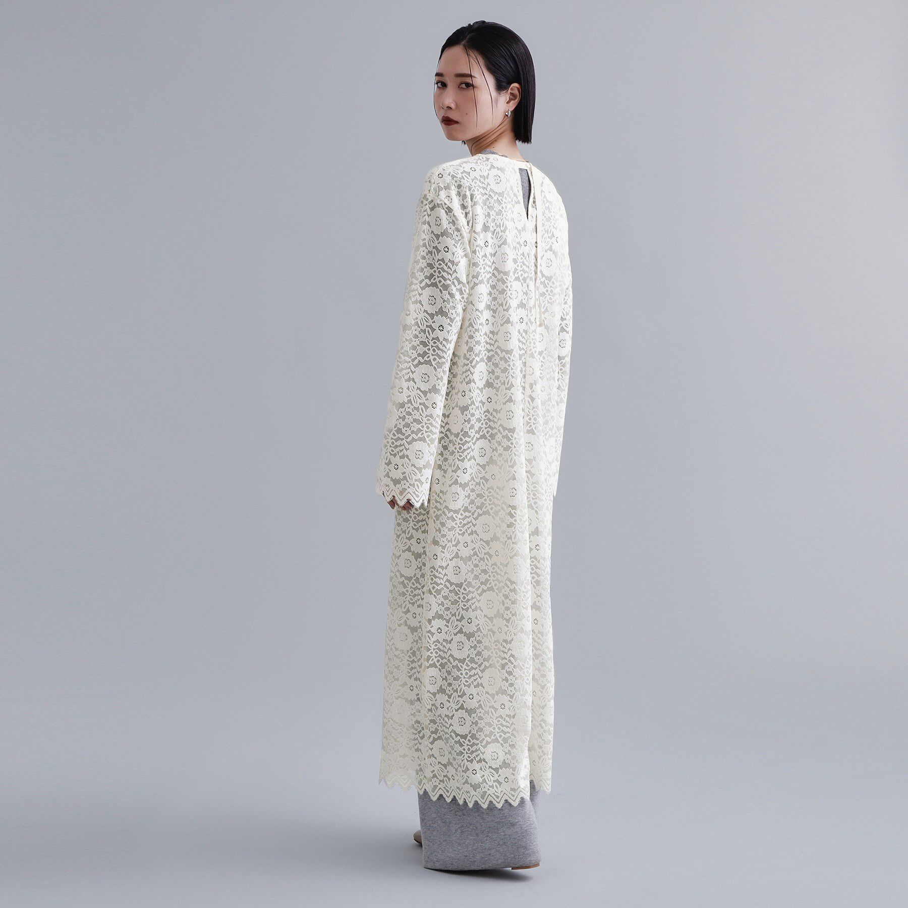 OPAQUE.CLIP「【es】フロッキーレースロングドレス」|ワンピース|