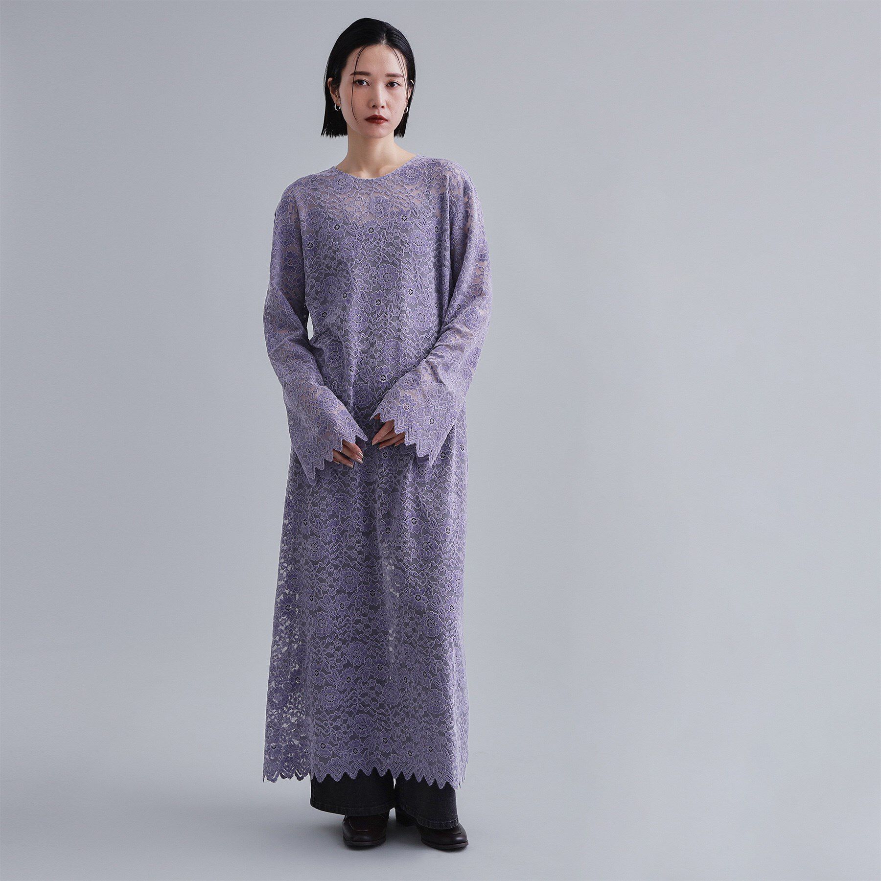 OPAQUE.CLIP「【es】フロッキーレースロングドレス」|ワンピース|パープル(081)