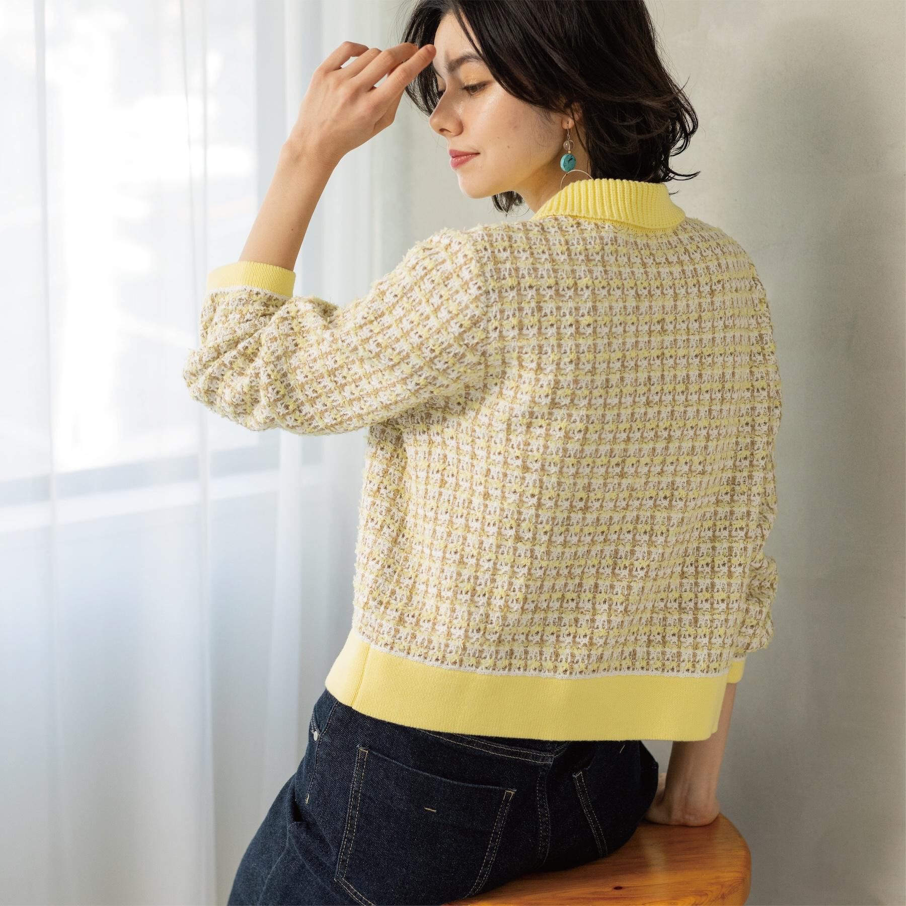 OPAQUE.CLIP「ツイードライクZIPニットカーディガン」|カーディガン|