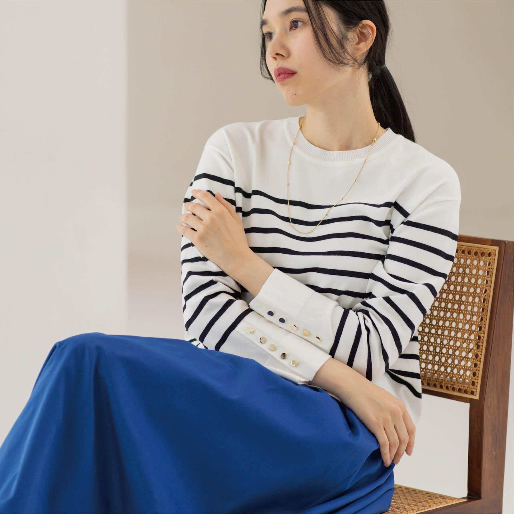 OPAQUE.CLIP「金ボタン使いリラクシーニット【洗濯機OK】」|ニット・セーター|ホワイト(301)