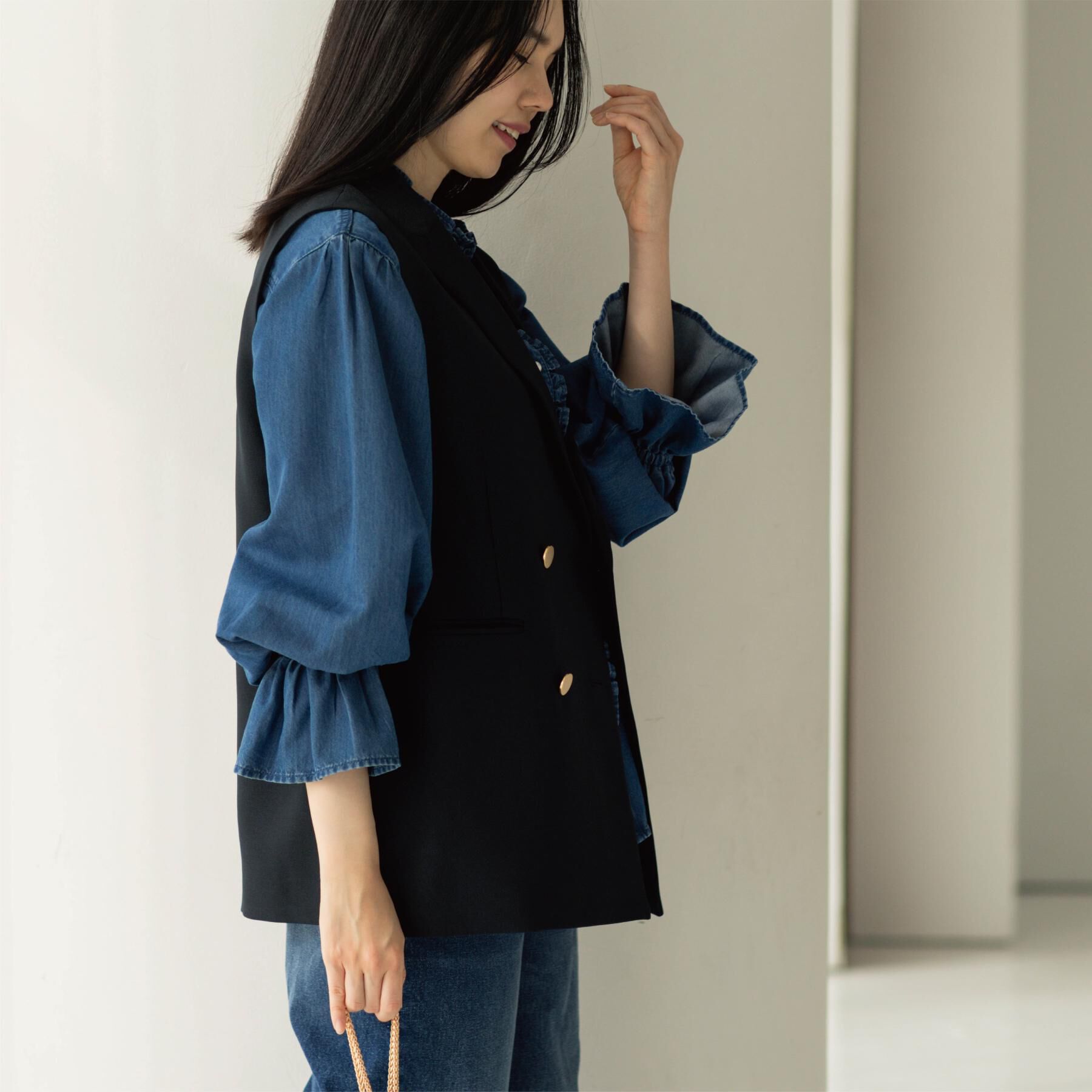 OPAQUE.CLIP「金ボタンダブルブレストテーラードジレ/セットアップ対応【洗える】《S～LL》」|ベスト・ジレ|