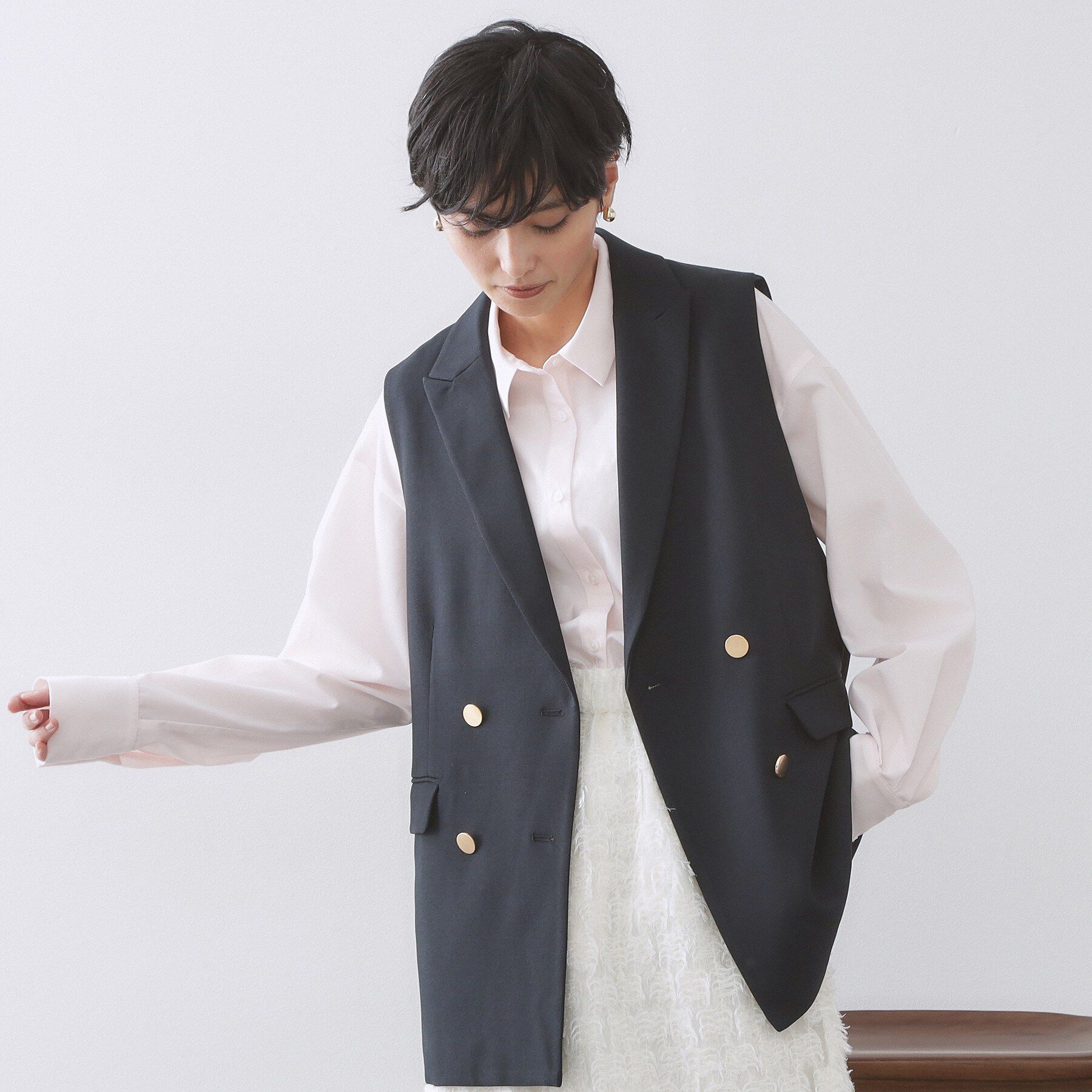 OPAQUE.CLIP「金ボタンダブルブレストテーラードジレ/セットアップ対応【洗える】《S～LL》」|ベスト・ジレ|