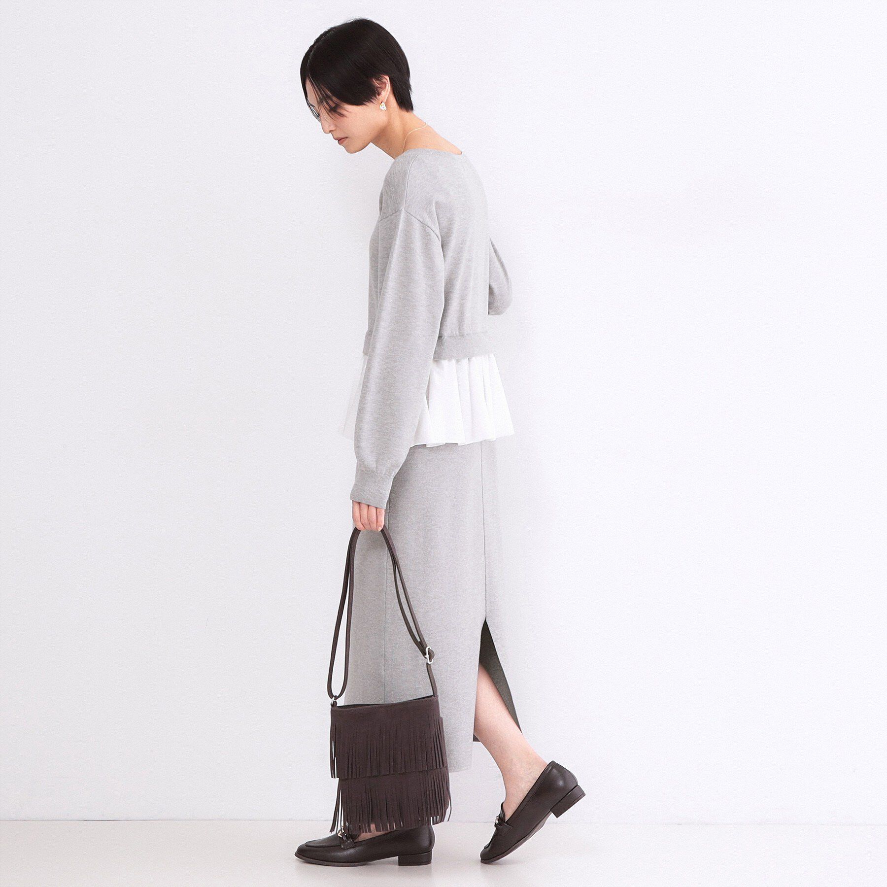 OPAQUE.CLIP「ペプラムドッキングニットワンピース【洗濯機OK】」|ワンピース|