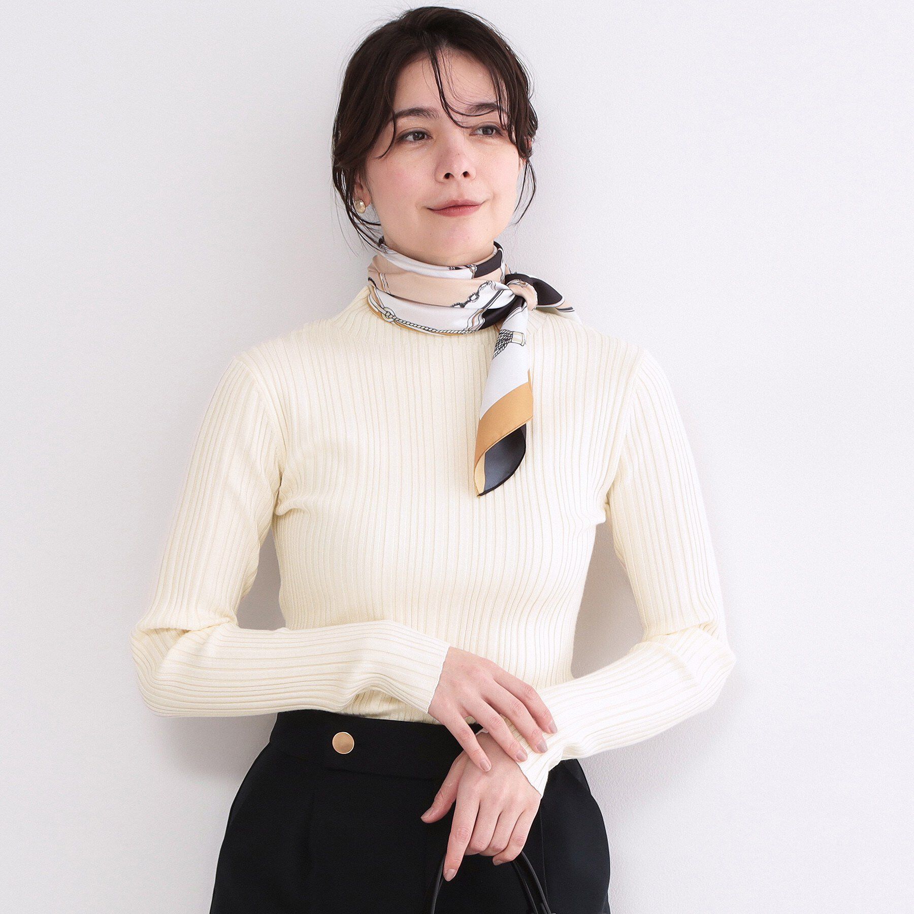 OPAQUE.CLIP「ランダムリブハイネックニット【洗濯機OK】」|ニット・セーター|オフホワイト(003