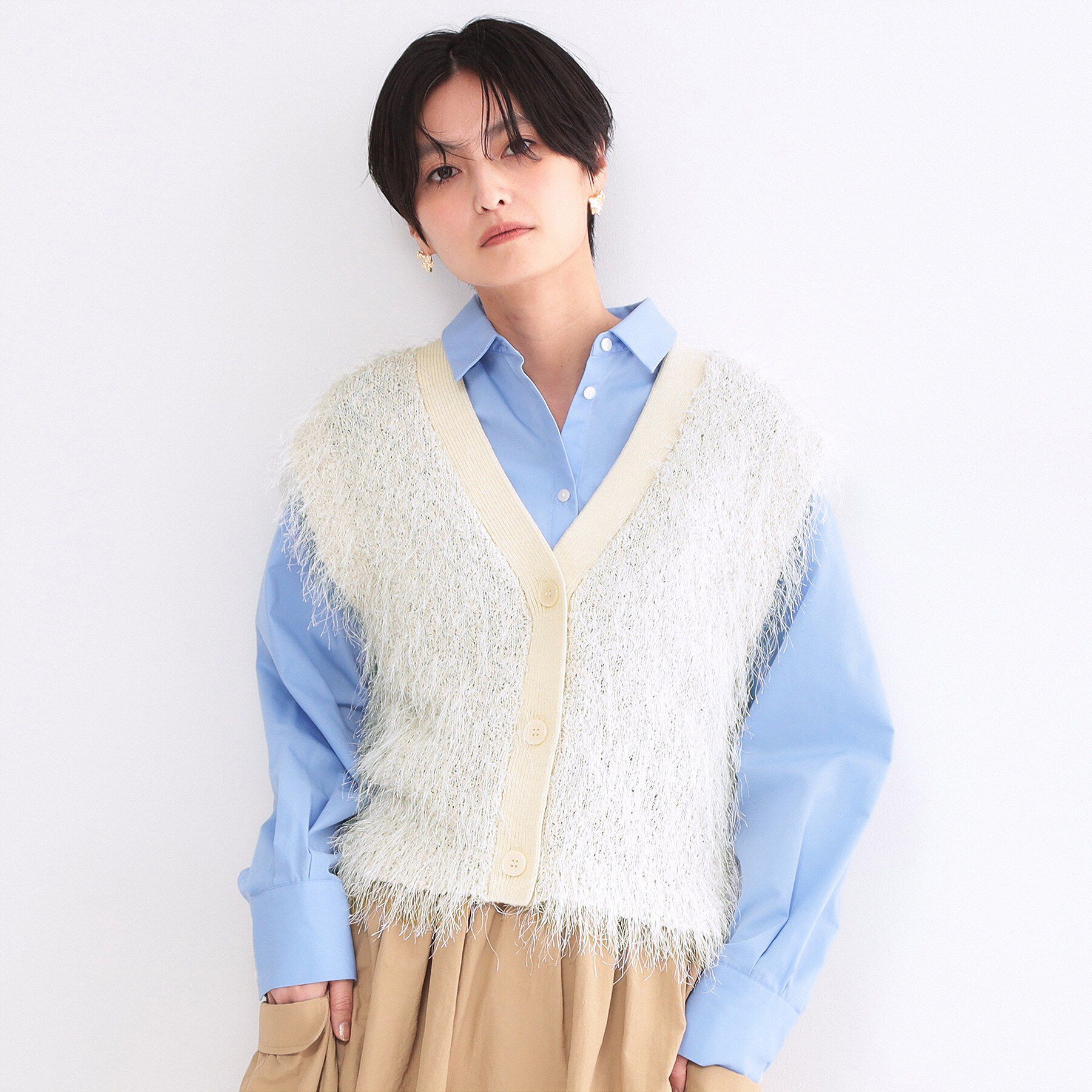 OPAQUE.CLIP「フリンジニットベスト【洗濯機OK】」|ニット・セーター|アイボリー(004)