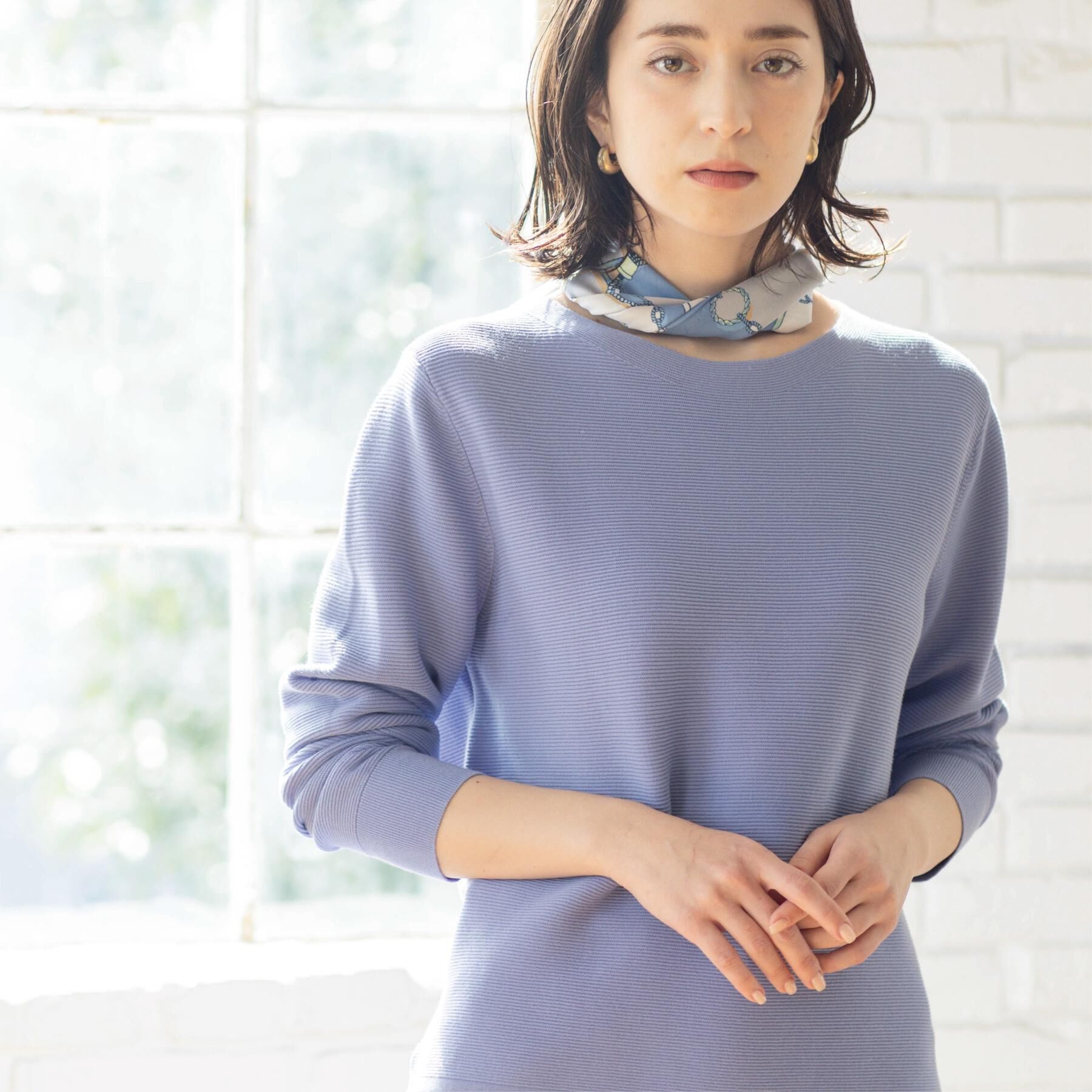 OPAQUE.CLIP「ボートネックガーターニット/オーガニックコットン混【洗濯機OK/UVケア】《6col》」|ニット・セーター|