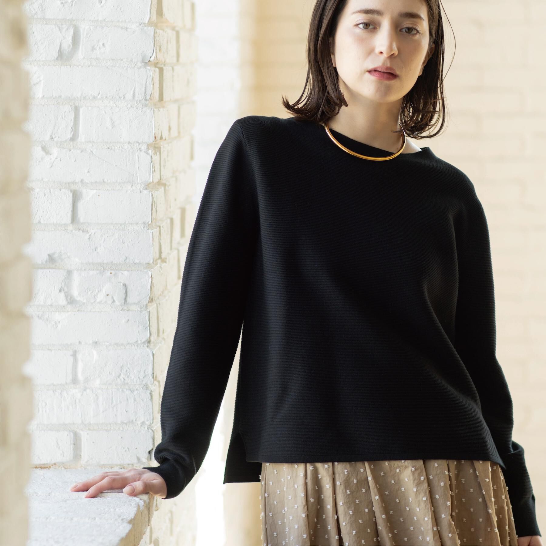 OPAQUE.CLIP「ボートネックガーターニット/オーガニックコットン混【洗濯機OK/UVケア】《6col》」|ニット・セーター|