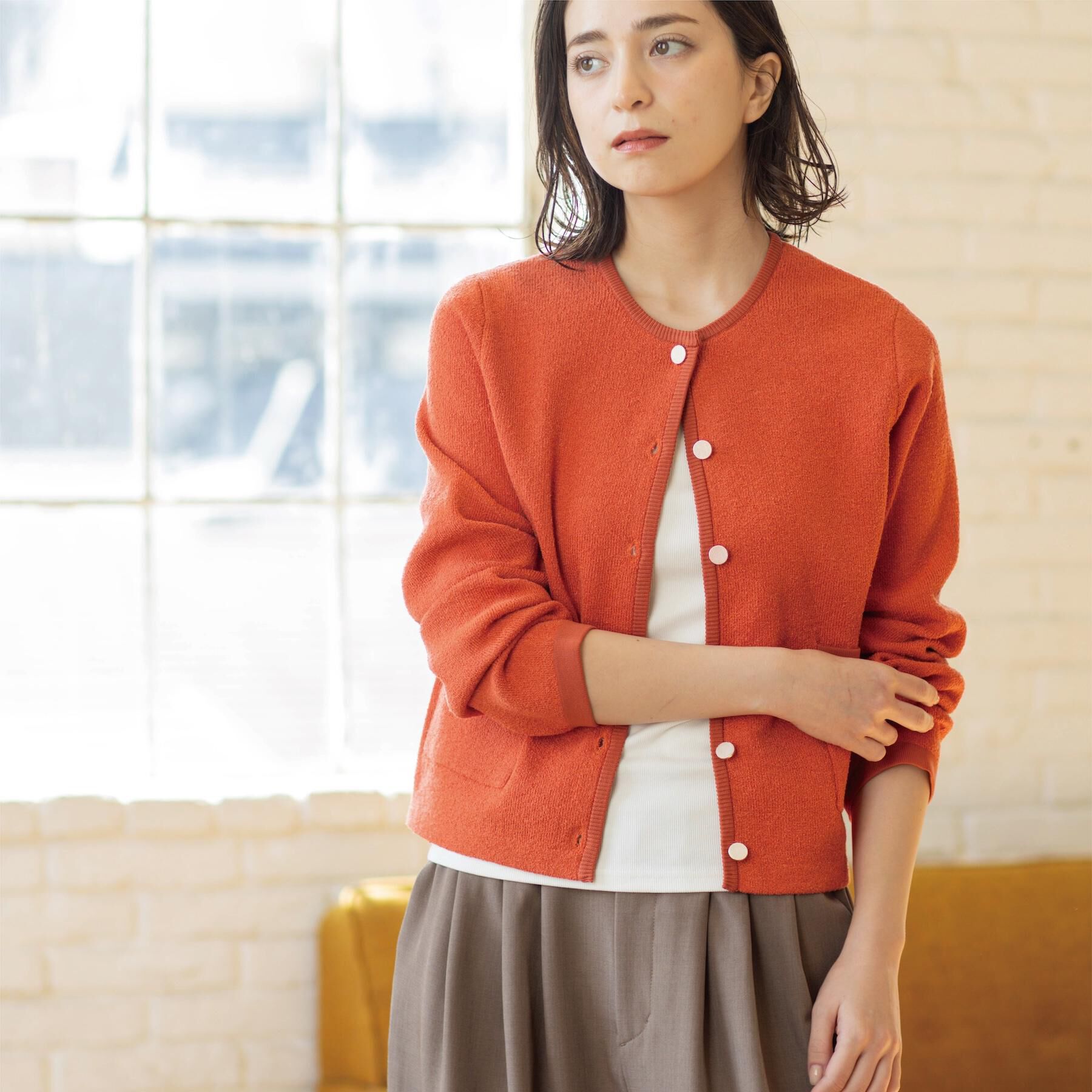 OPAQUE.CLIP「ブークレ金ボタンニットカーディガン【洗濯機OK】」|カーディガン|