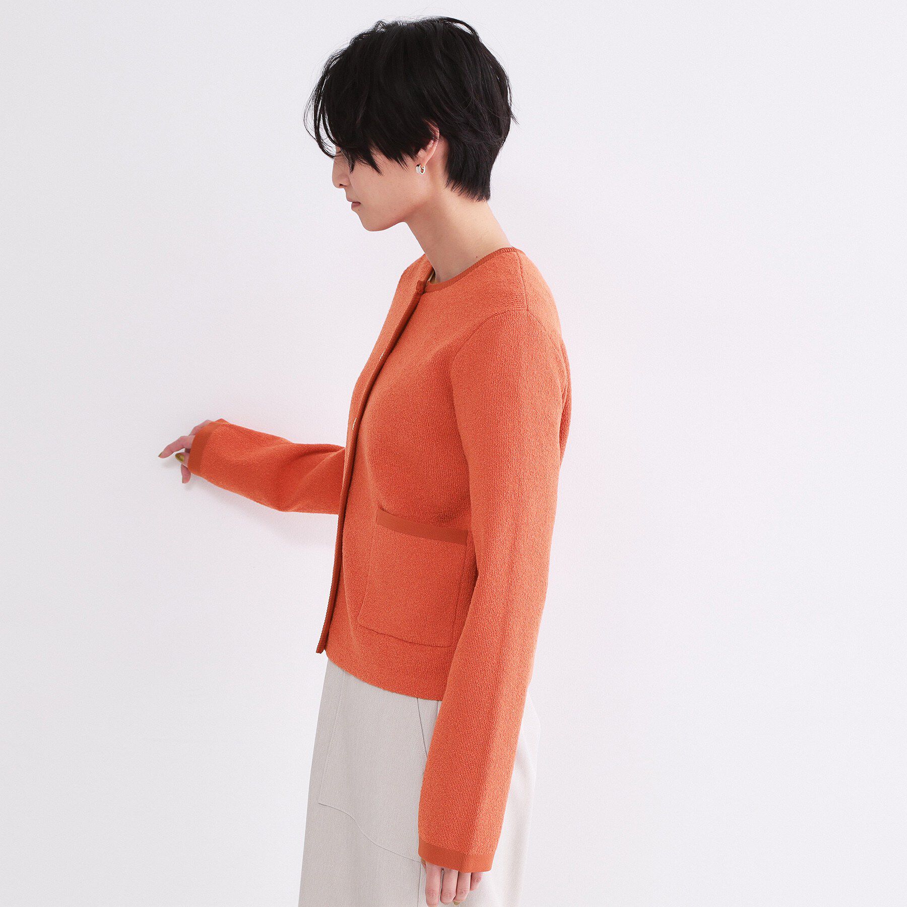 OPAQUE.CLIP「ブークレ金ボタンニットカーディガン【洗濯機OK】」|カーディガン|