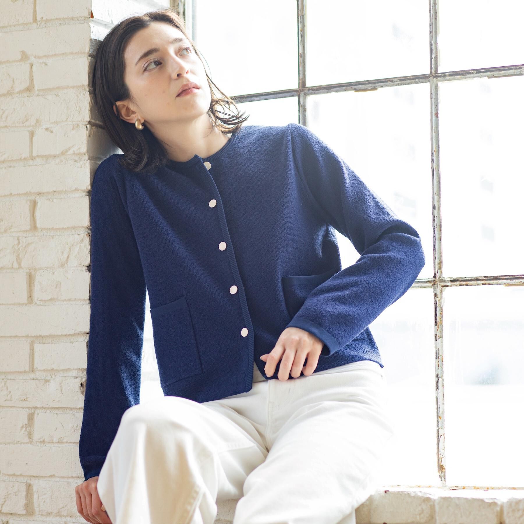 OPAQUE.CLIP「ブークレ金ボタンニットカーディガン【洗濯機OK】」|カーディガン|