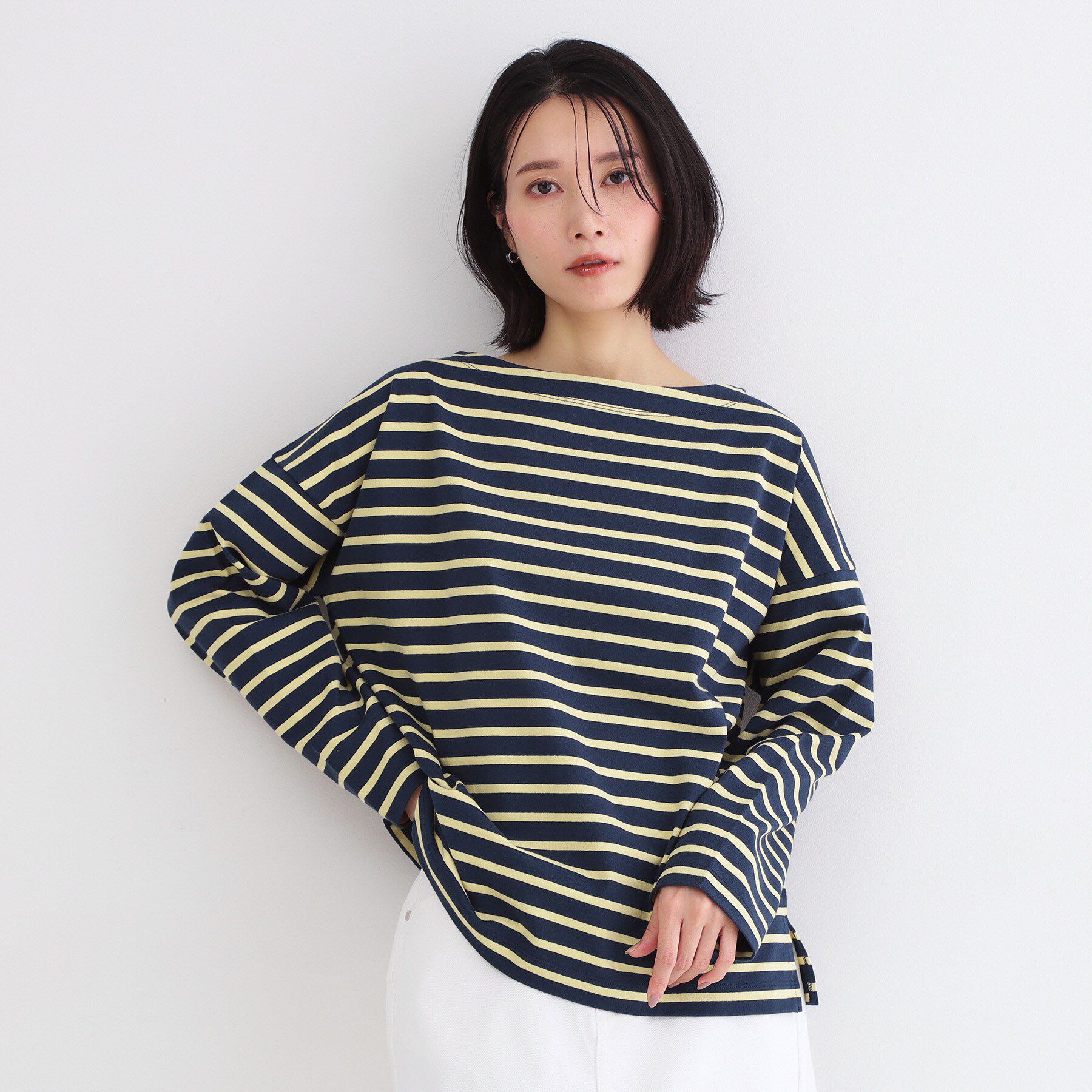 OPAQUE.CLIP「ボーダートップス【洗濯機OK】」|Tシャツ・カットソー|ネイビー(394)