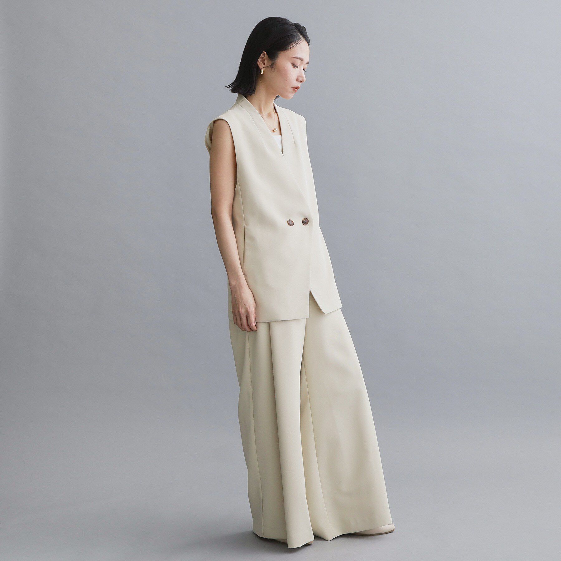 OPAQUE.CLIP「【es】ダブルブレストノーカラージレ/セットアップ対応可【洗える】」|ベスト・ジレ|