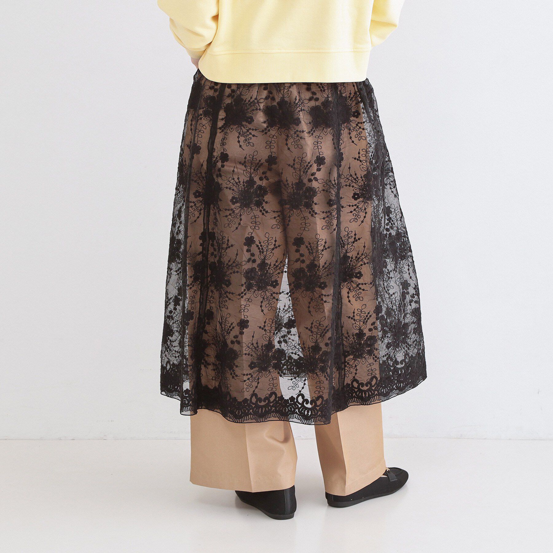 OPAQUE.CLIP「シアーレース刺繍レイヤードスカート【洗濯機OK】」|スカート|