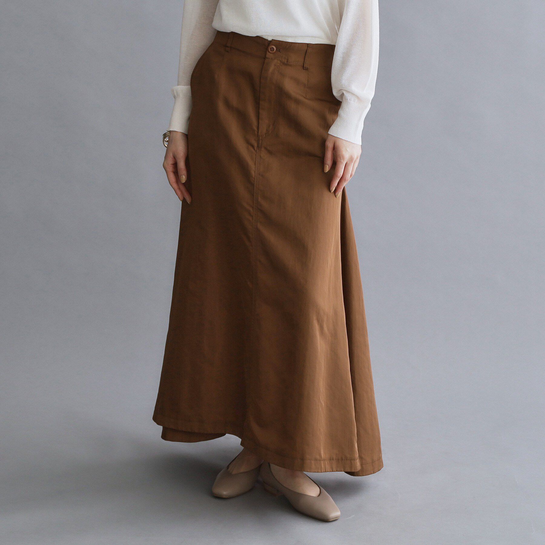 OPAQUE.CLIP「【es】サーキュラーロングフレアスカート【洗濯機OK】」|スカート|キャメルブラウン(0