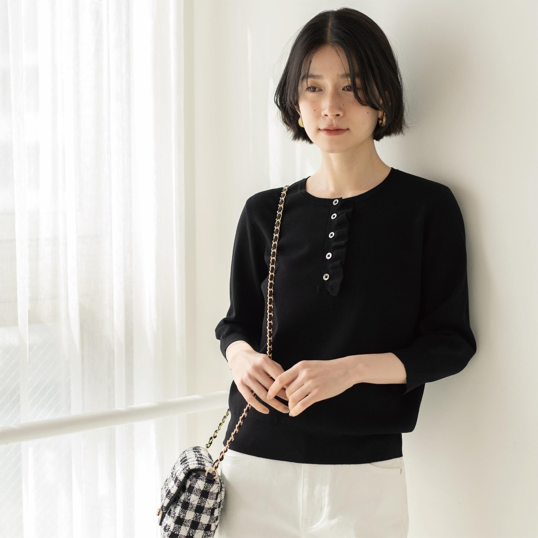 OPAQUE.CLIP「フリルヘンリーネックニット【洗濯機OK/抗ピル】」|ニット・セーター|