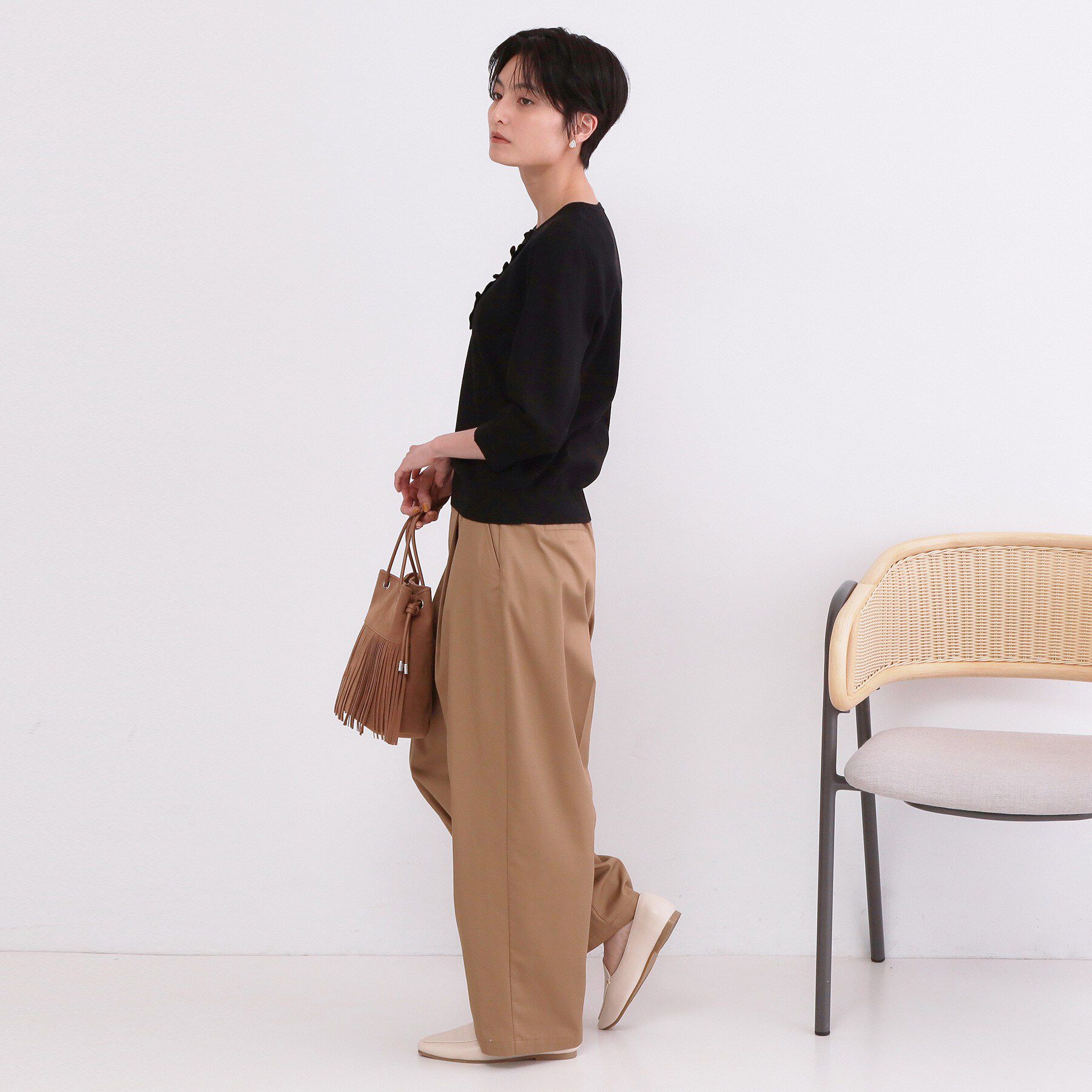 OPAQUE.CLIP「フリルヘンリーネックニット【洗濯機OK/抗ピル】」|ニット・セーター|