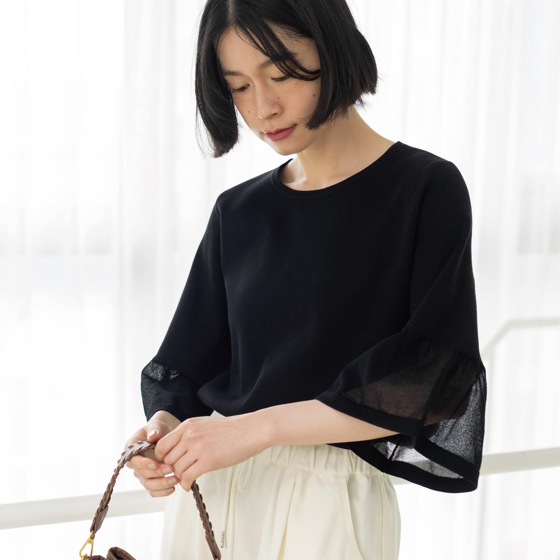 OPAQUE.CLIP「シアーフレアスリーブニット【洗濯機OK/抗ピル】」|ニット・セーター|