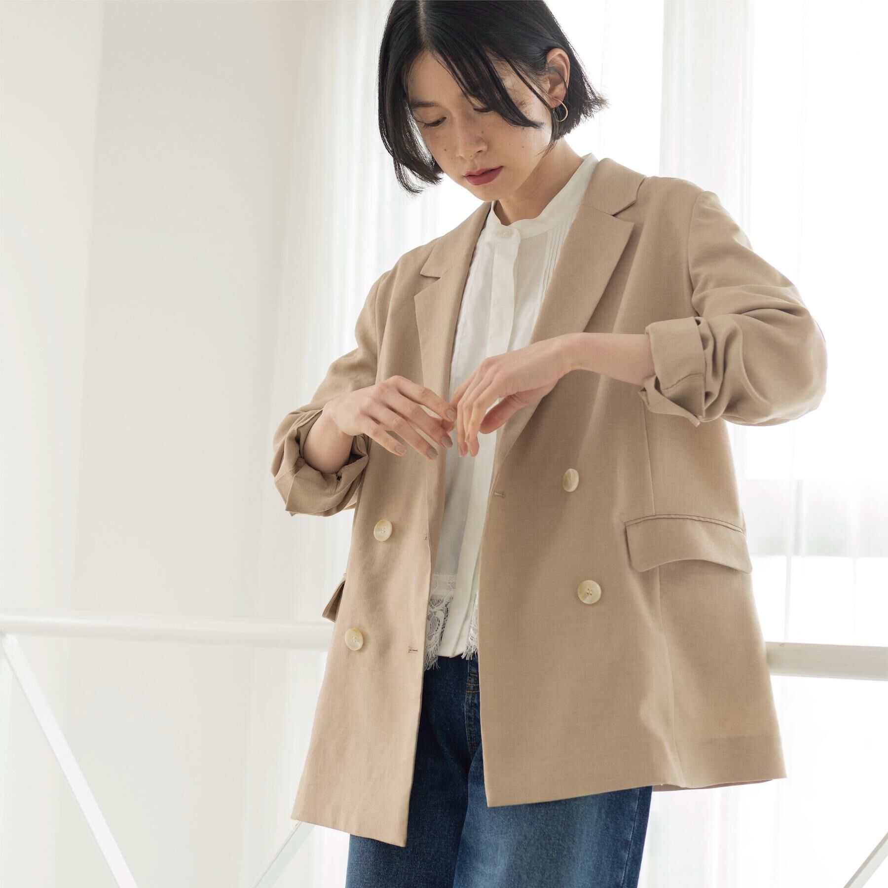 OPAQUE.CLIP「ダブルブレストジャケット【洗える/UVケア/防シワ加工/接触冷感】」|テーラードジャケット|ベージュ(052)