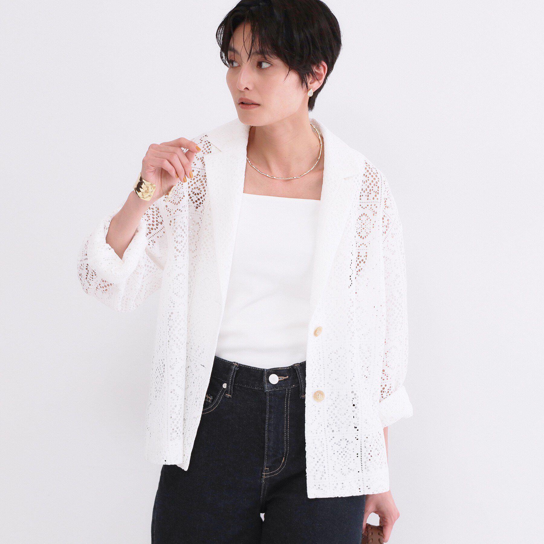 OPAQUE.CLIP「レーステーラードジャケット【洗濯機OK】」|テーラードジャケット|