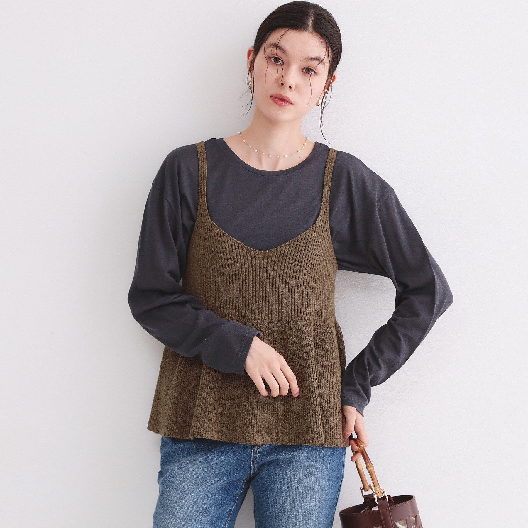 OPAQUE.CLIP「ペプラムキャミソールニット【洗濯機OK】」|キャミソール|モカブラウン(042