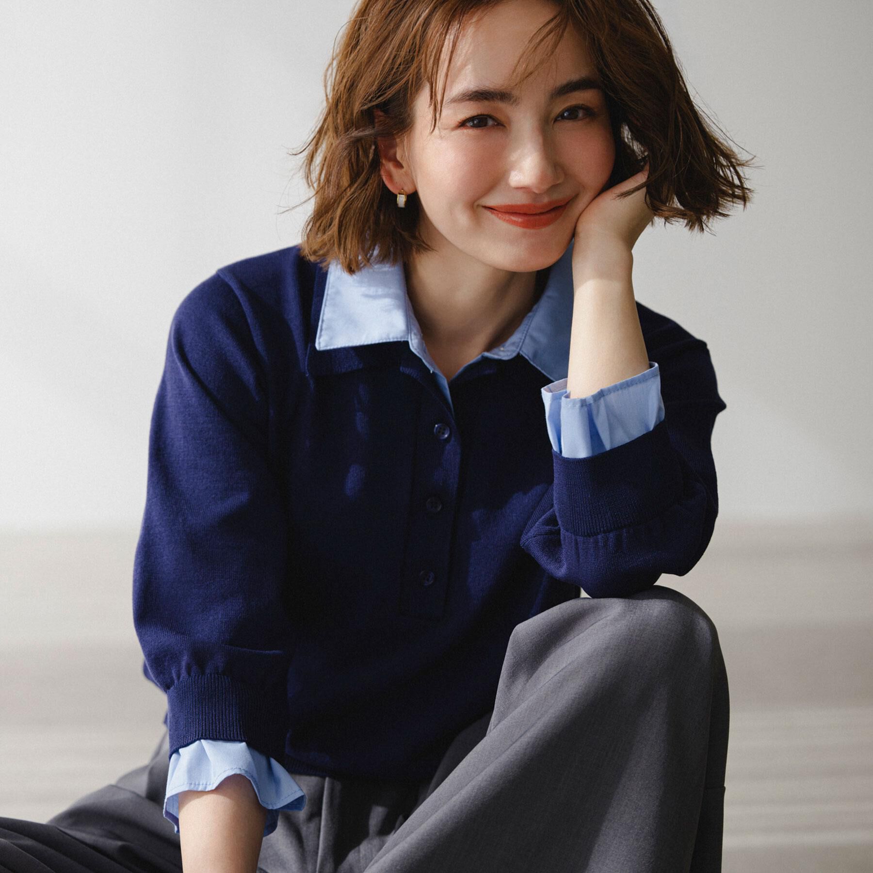 OPAQUE.CLIP「シャツレイヤード風ポロニット【洗濯機OK】」|ニット・セーター|