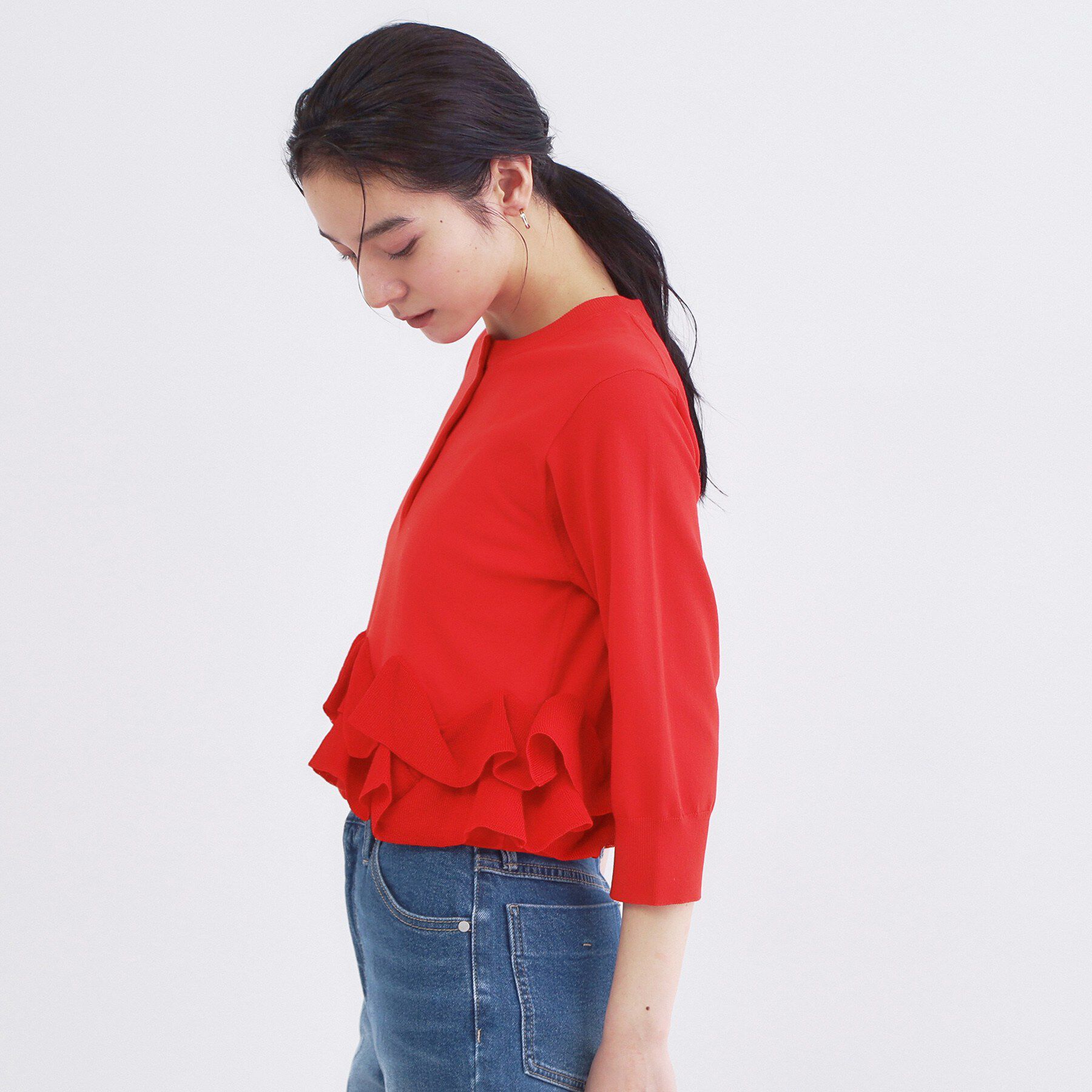 OPAQUE.CLIP「裾フリルヘンリーネックニット【洗濯機OK】」|ニット・セーター|