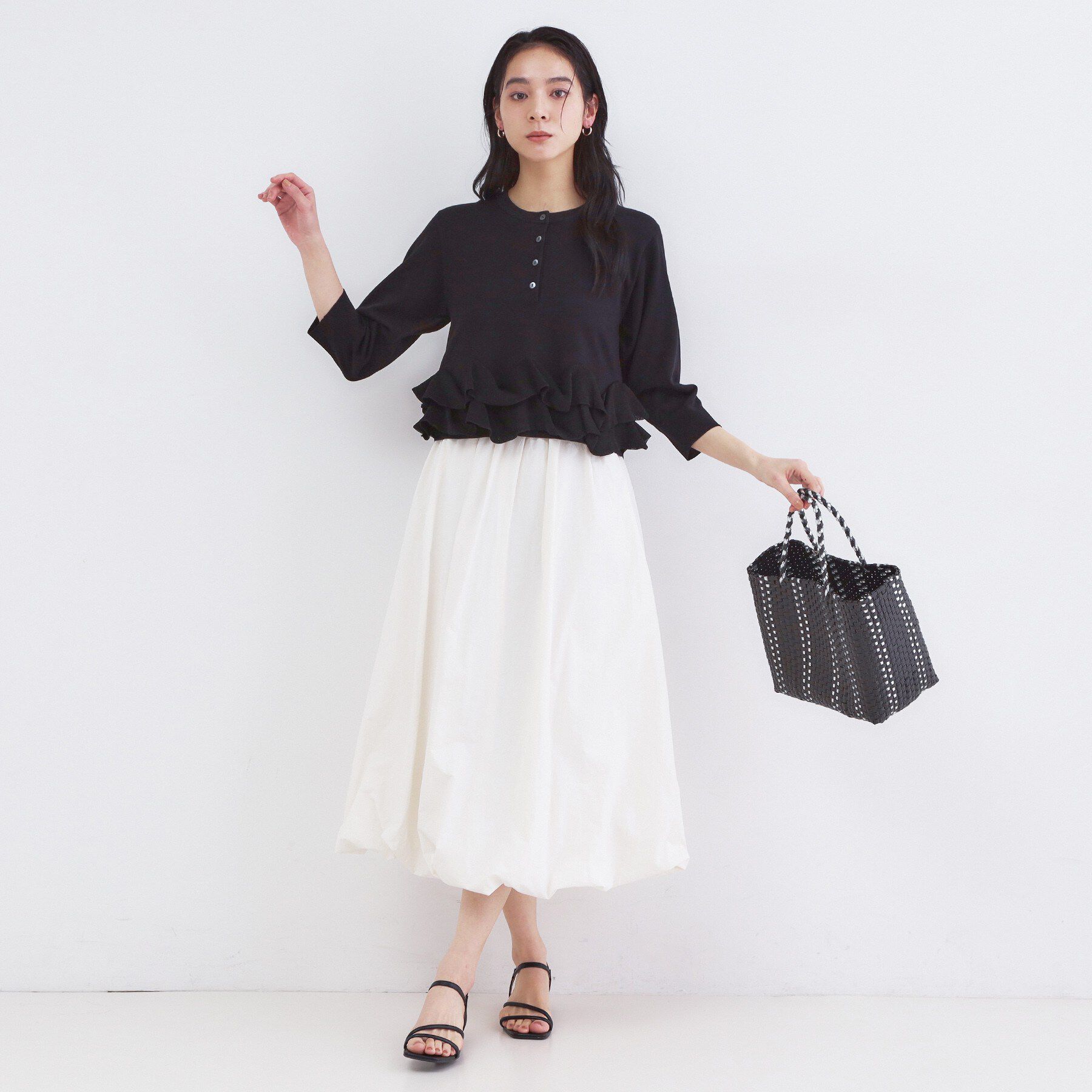 OPAQUE.CLIP「裾フリルヘンリーネックニット【洗濯機OK】」|ニット・セーター|