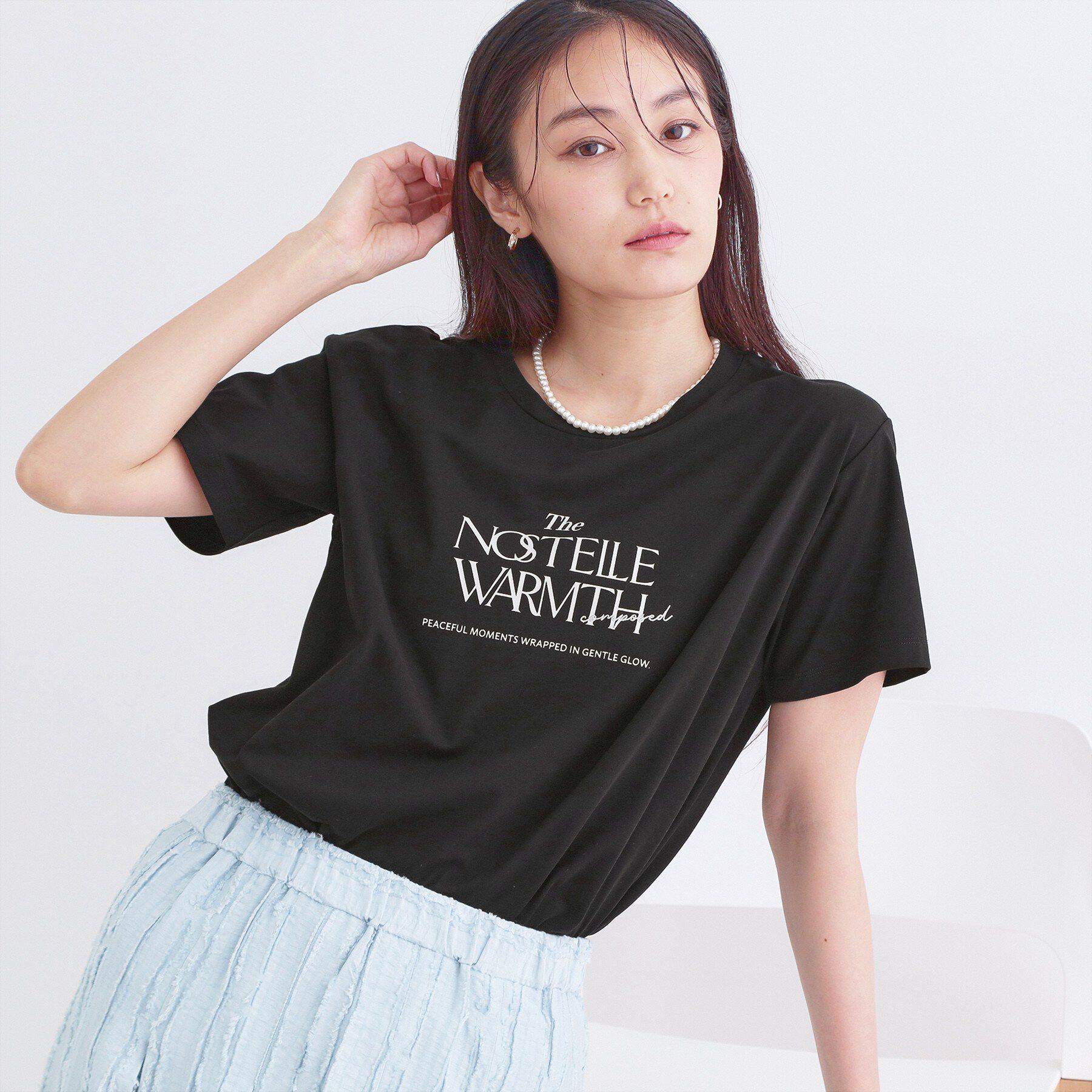 OPAQUE.CLIP「ロゴプリント＆刺繍Tシャツ【洗濯機OK】」|Tシャツ・カットソー|ブラック(019)