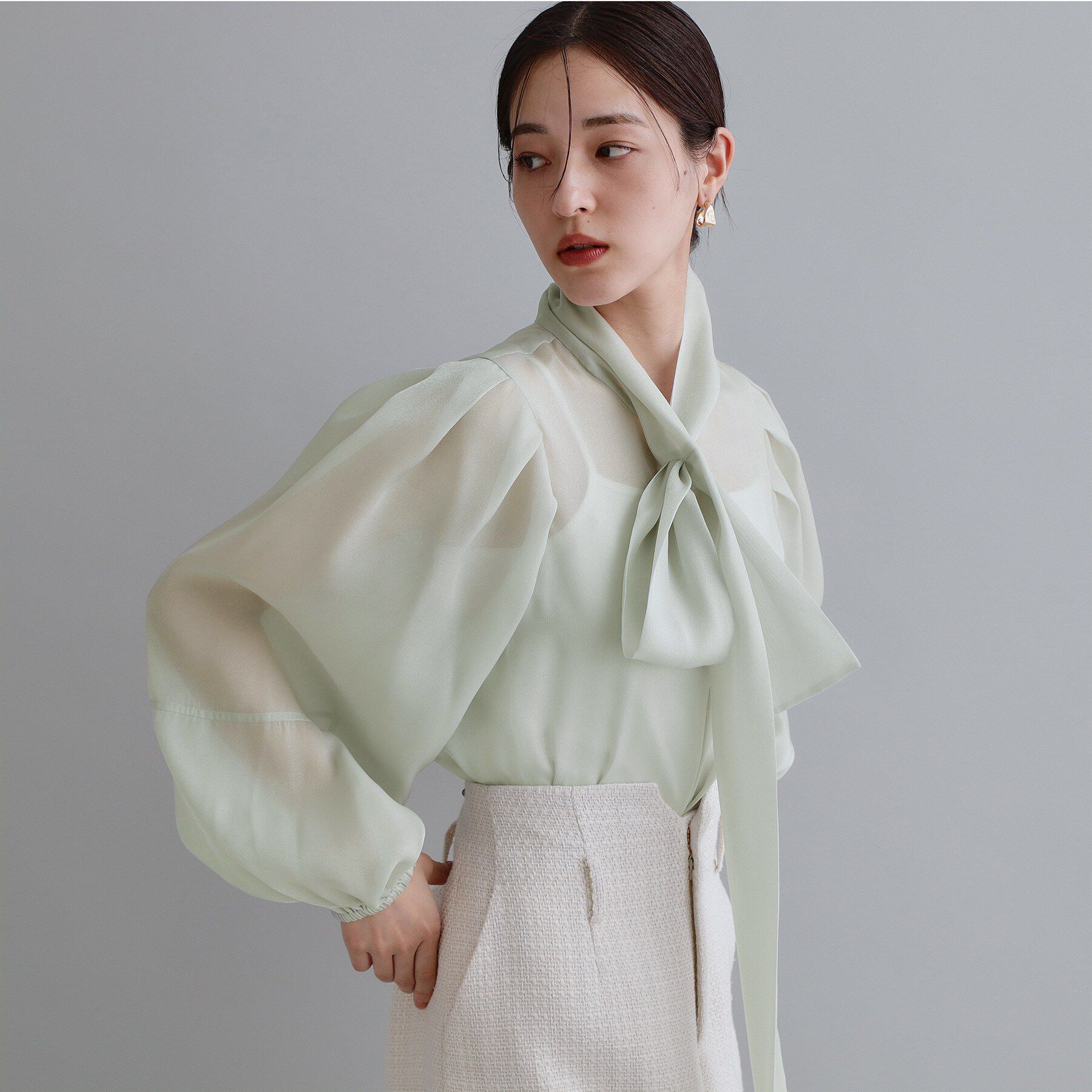 OPAQUE.CLIP「【es】オーガンジーボウタイブラウス【洗濯機OK】」|シャツ・ブラウス|