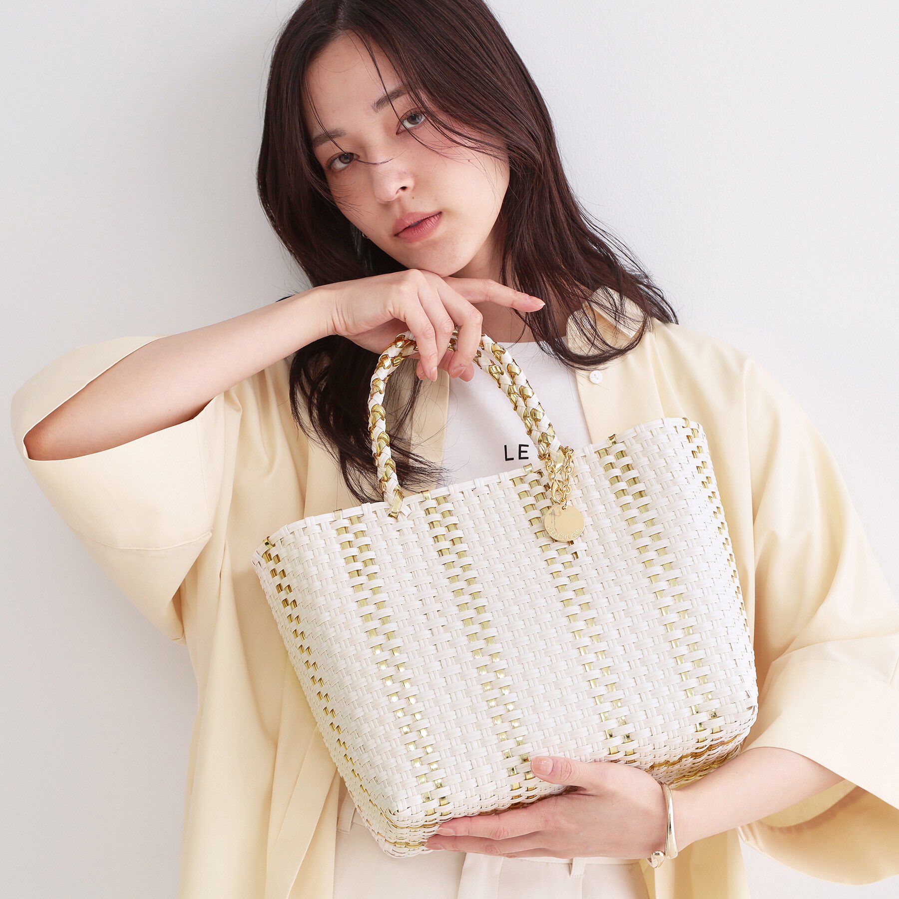 OPAQUE.CLIP「バイカラーミドルメルカドバッグ」|トートバッグ|アイボリー(004)