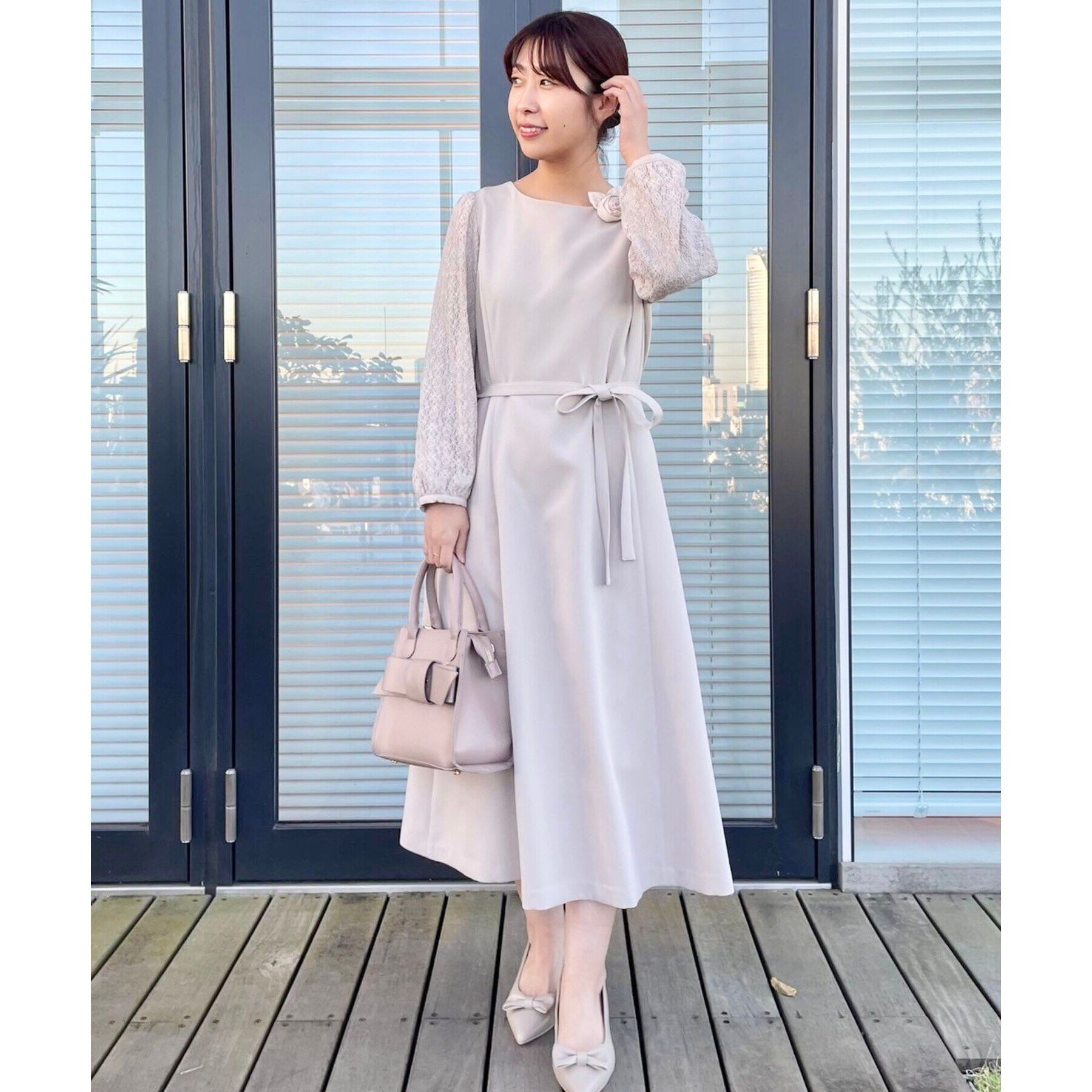 Couture broach「【セレモニーシーン・おでかけにも】袖レースAラインワンピース」|ワンピース|