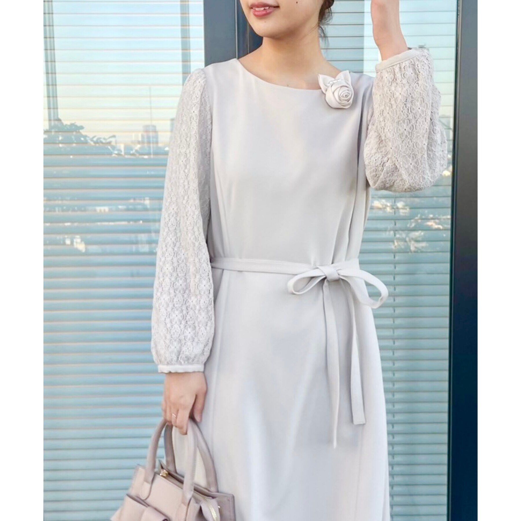 Couture broach「【セレモニーシーン・おでかけにも】袖レースAラインワンピース」|ワンピース|