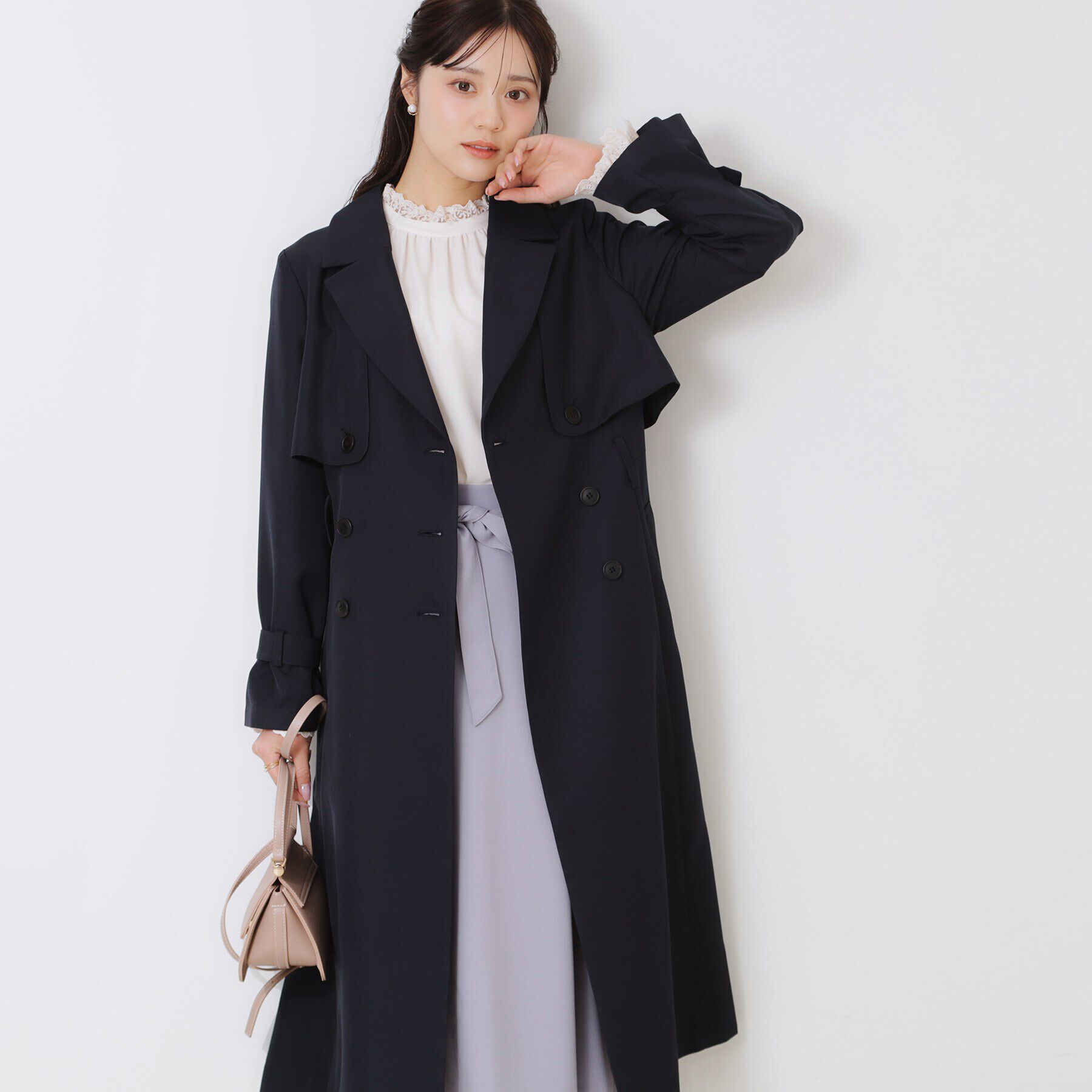 Couture broach「【撥水・通勤・大人可愛い】ロングトレンチ」|トレンチコート|ネイビー(094)